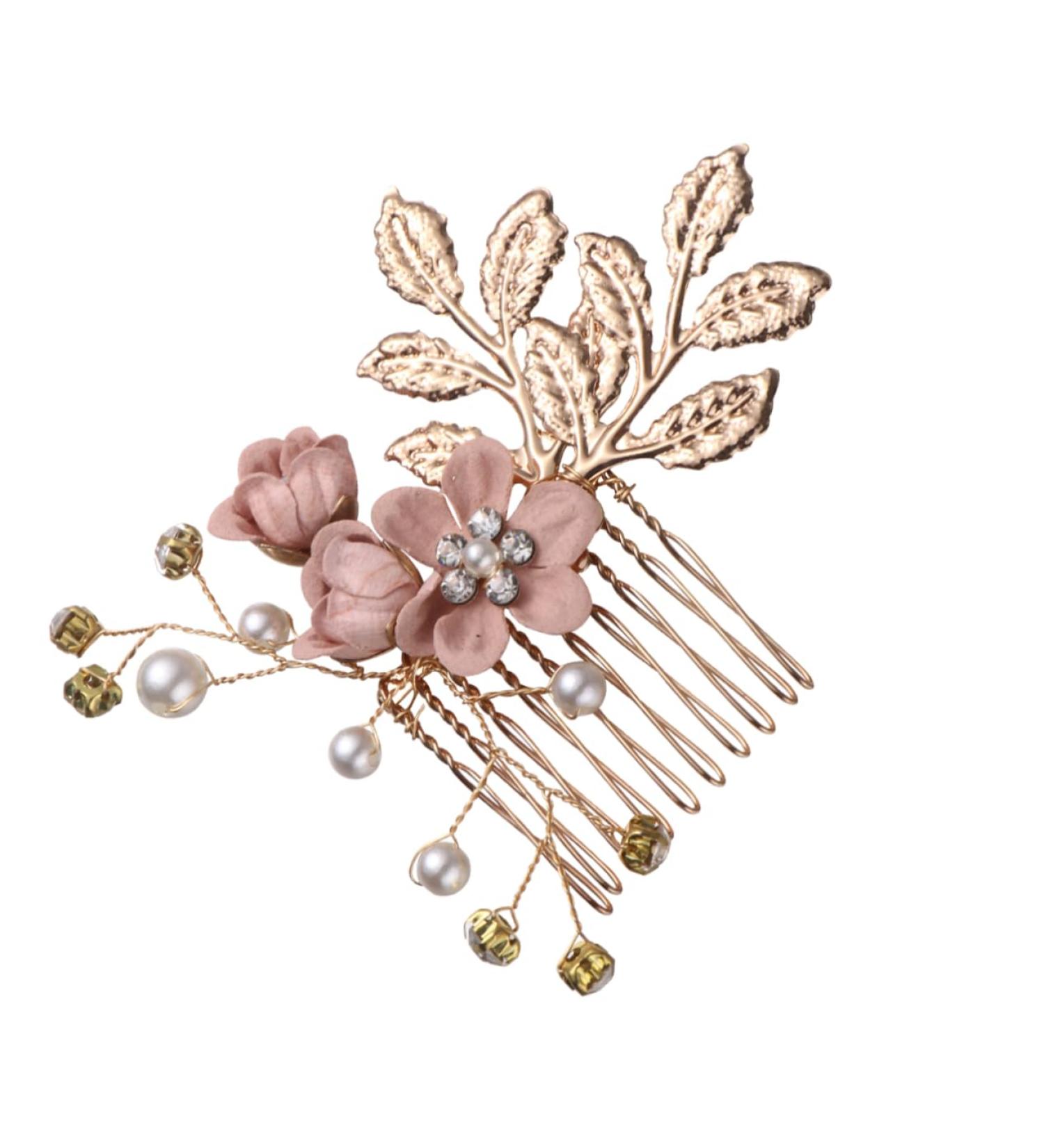 DOITOOL Flower Hair Accessories Wedding Hair Comb Pearl Hair Comb Jeweled Hair Combs Crystal Hair Comb Crystal Hair Accessories Hair Side Comb Bridal Side Comb Pink Rhinestones Bride Gem - Buy Online on GoSupps.com