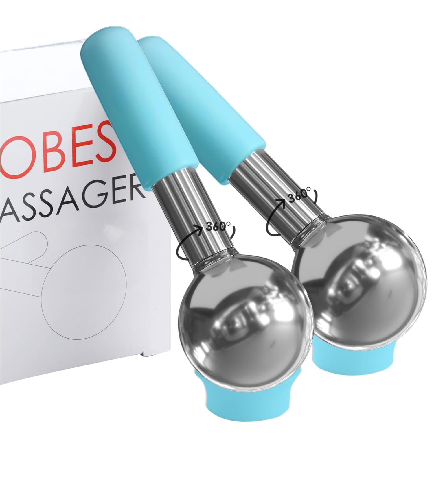 Rotating Stainless Steel Ice Globes for Facials - Unbreakable Cooling Roller Balls for Face Neck & Eyes | Anti-Aging Cryo Sticks to Reduce Dark Circles Puffiness & Wrinkles - Blue - Buy Online on GoSupps.com