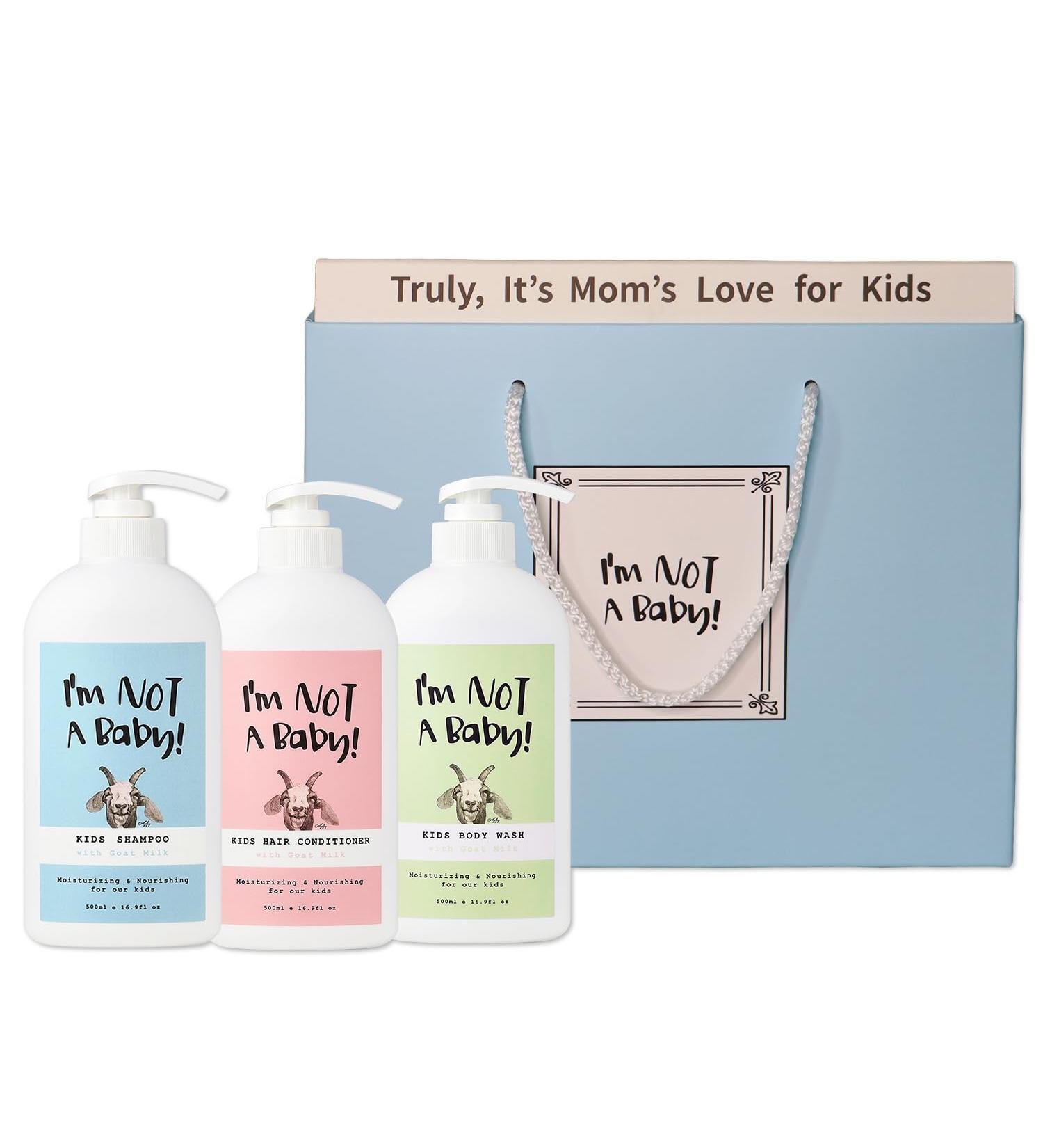 Kids Shower Gift Set | Plant-Based Shampoo Conditioner & Body Wash for Dry Sensitive Skin | Goat Milk | Allergen-Free & Cruelty-Free - Buy Online on GoSupps.com