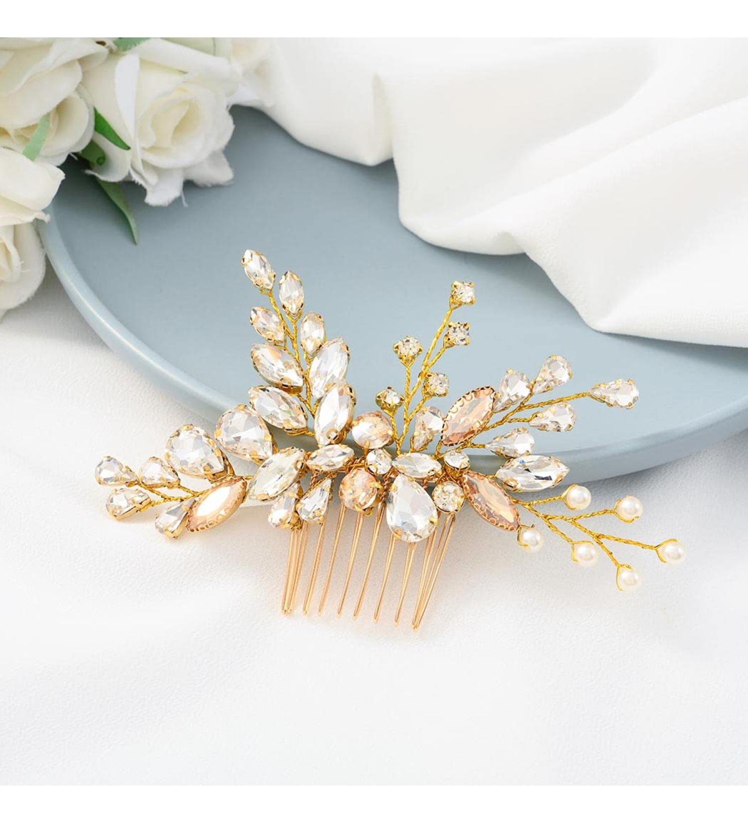 Gold Rhinestone Wedding Hair Comb - Catey Crystal Bride Hair Accessory - Buy Online on GoSupps.com