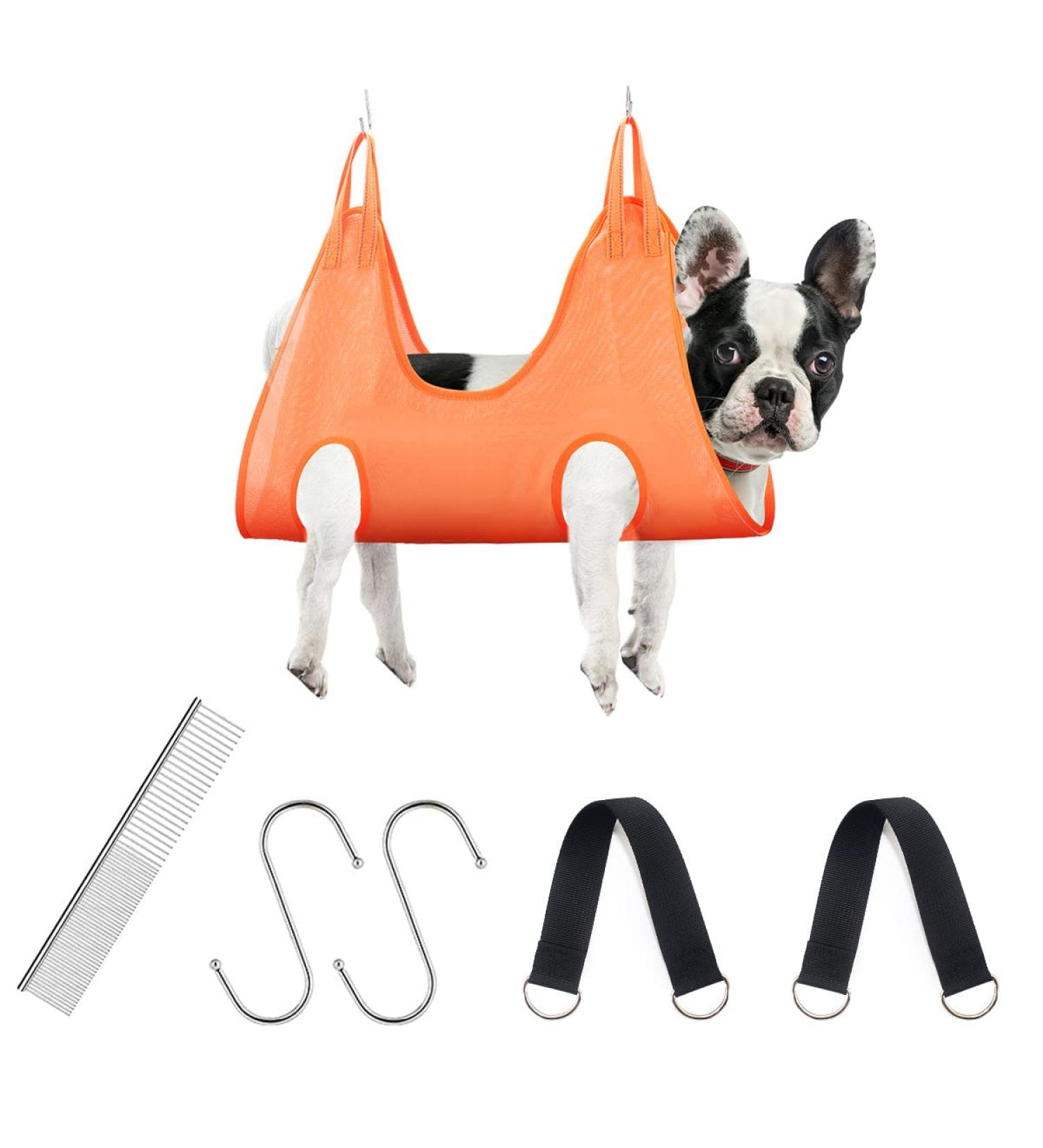 Aucenix Pet Grooming Hammock Harness for Medium Dogs | Breathable Dog Sling with 4 Hooks | Durable Restraint Bag for Nail Clipper and Bath Grooming | (L) Orange - Buy Online on GoSupps.com