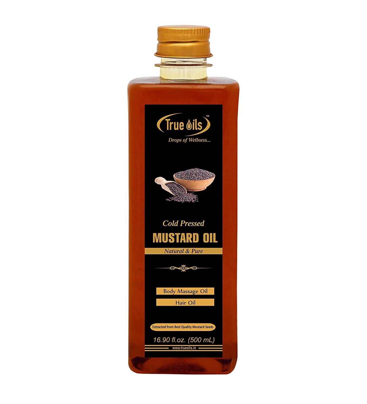 True Oils Cold Pressed Mustard Oil 16.90 fl. oz. (500 ml) - Ideal for Body Massage and Hair Care - Buy Online on GoSupps.com