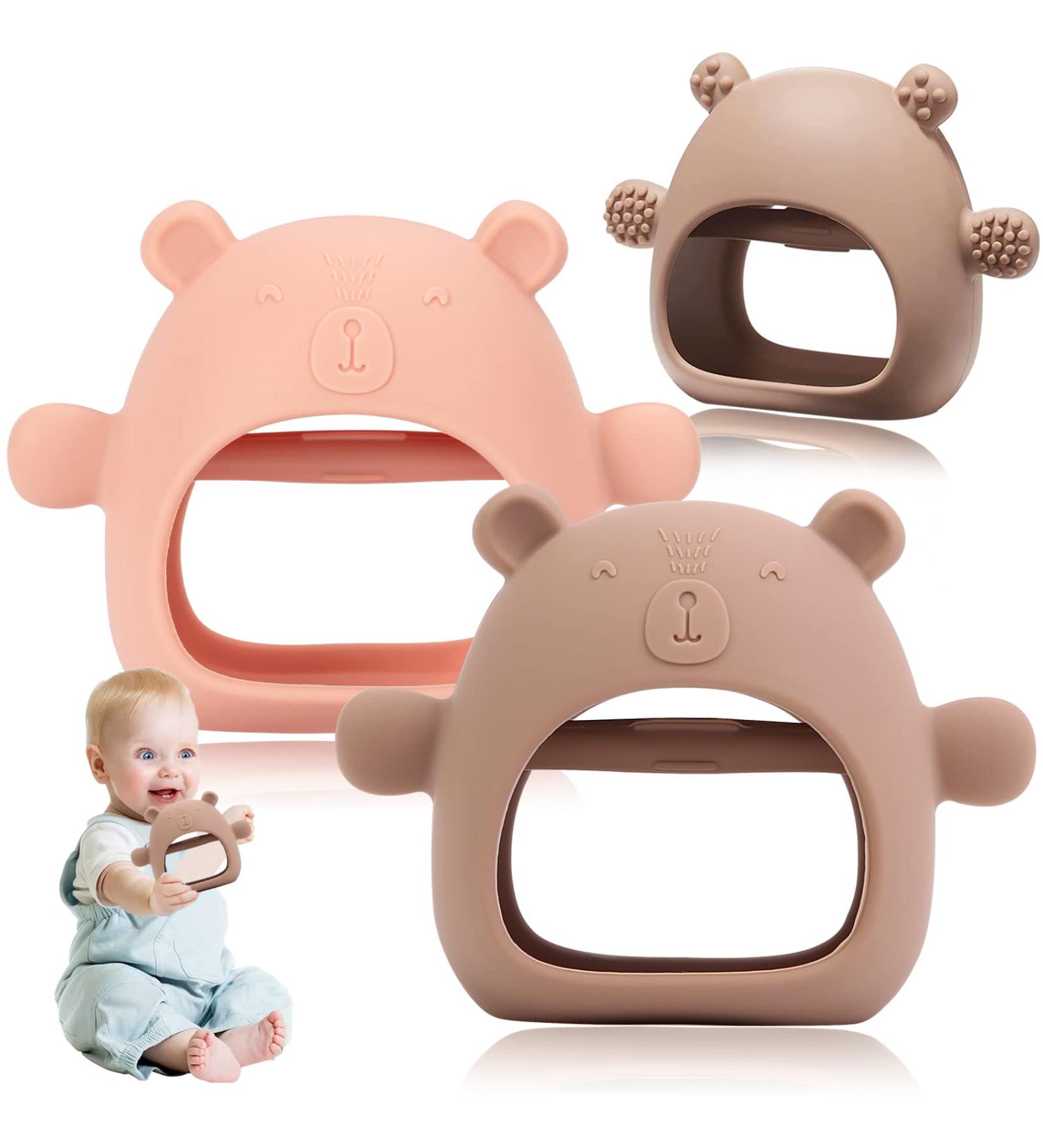 Bite Ring Baby Toys - 2 Pack Dental Aid for 0-12 Months | Glove Biting Toys Gifts for Newborns & Toddlers (Brown + Pink) - Buy Online on GoSupps.com