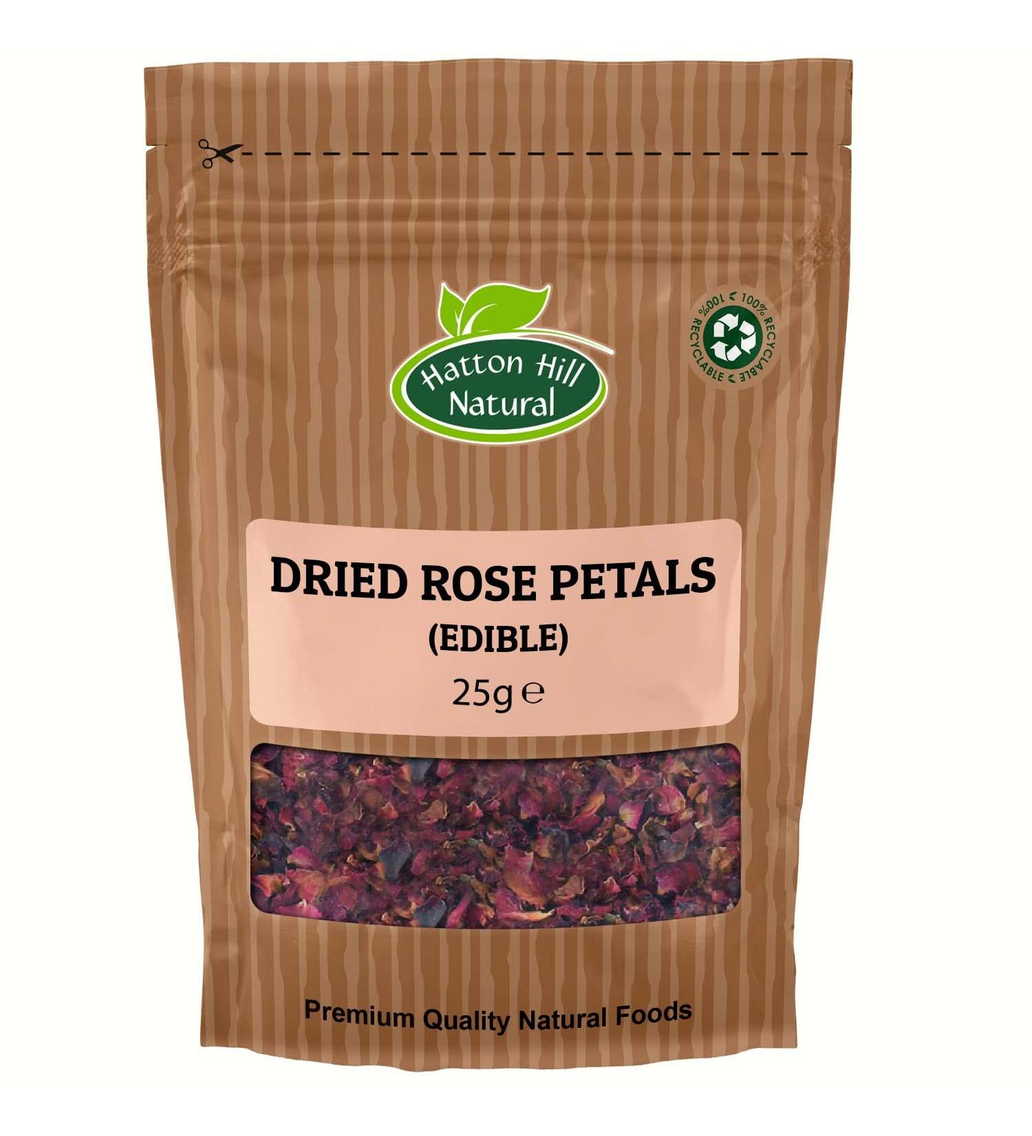 Dried Edible Rose Petals 25g by Hatton Hill | Pure Red Herbal Tea Raw DIY Body Care Special Bath Wedding Decoration and Potpourri Perfect for Snack. - Buy Online on GoSupps.com