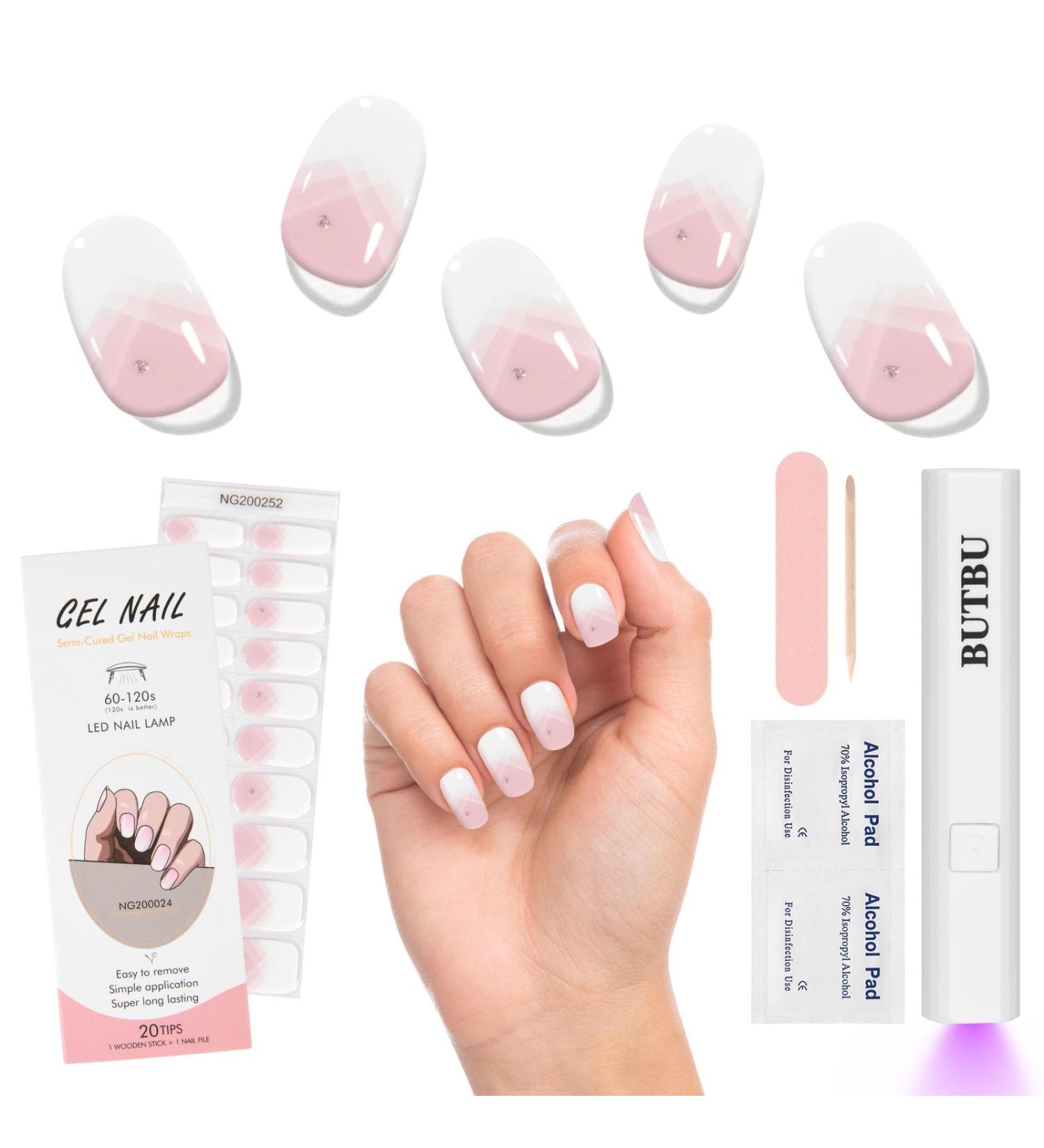  BUTBU BUTBU Ge-l 20pcs Semi-Cured Gel Stickers with Mini U-V Lamp and Nail File Suitable for DIY Manicure (Tartan) - Buy Online on GoSupps.com