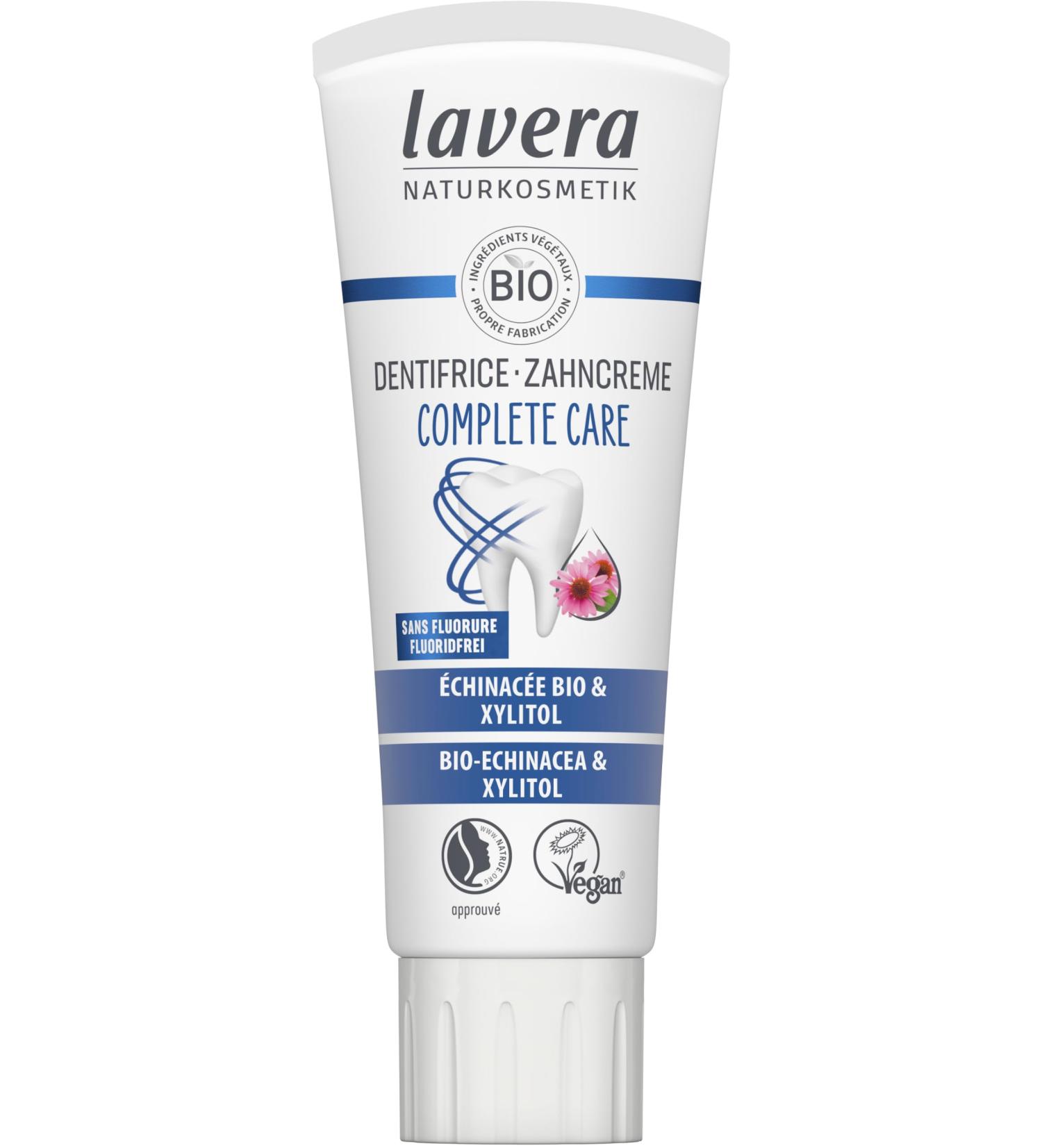 lavera Complete Care Toothpaste FLUORIDE FREE - 5 times more protection - organic plant active ingredients - organic echinacea & calcium - vegan - natural cosmetics - 75 ml - Buy Online on GoSupps.com