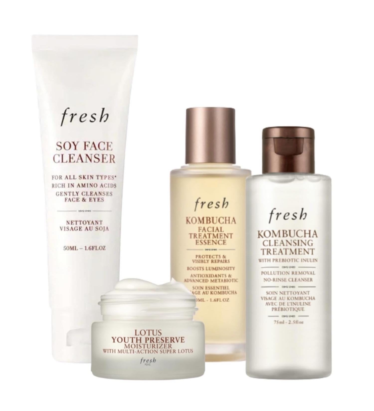 Shop Black Tea Firming Kombucha Essence & Lotus Youth Preserve Moisturizer Gift Set - Best Soy Face Cleanser International Shipping - Buy Online on GoSupps.com