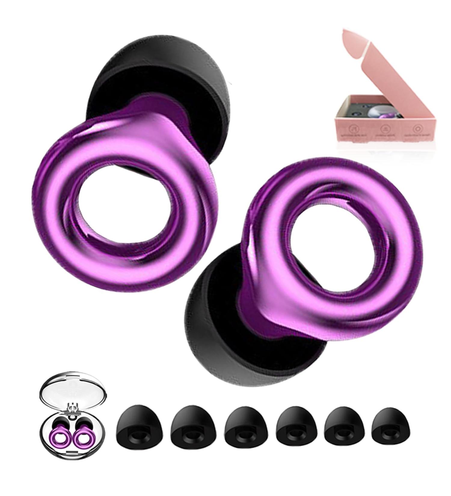 Best Ear Plugs for Noise Reduction | Soft Silicone Hearing Protection | Reusable Earplugs for Sleeping Concerts Study & Parties | 6 Sizes with Box (Purple - Buy Online on GoSupps.com
