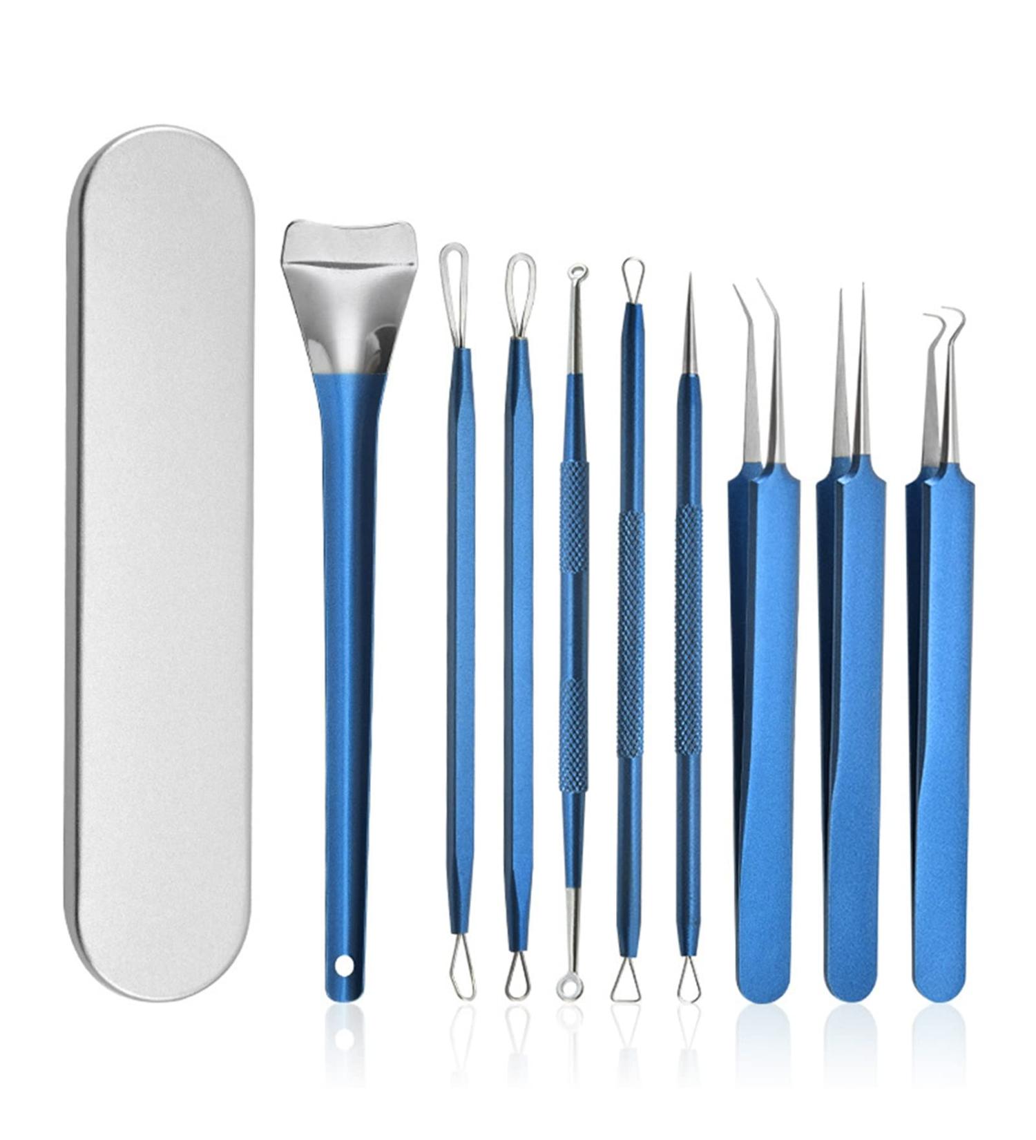 YOXIER Blackhead Removal Tool Blemish Whitehead Comedones Pimple Removal Tool with Storage Box Makeup Tools Blue