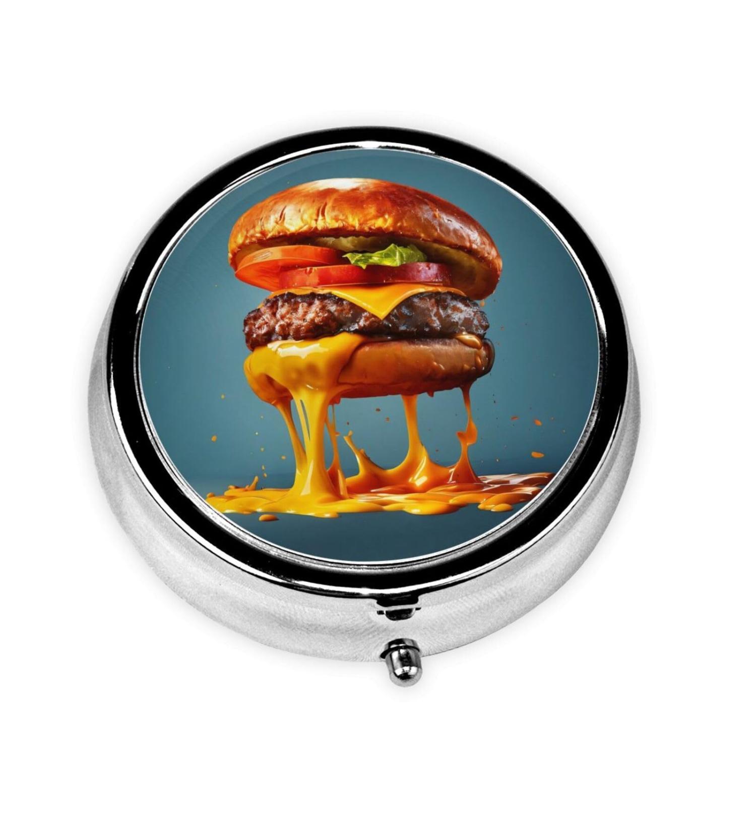 Burger Butter Melted Portable Pill Box - Round Mini 3-Compartment Metal Organizer for Travel Black - Buy Online on GoSupps.com