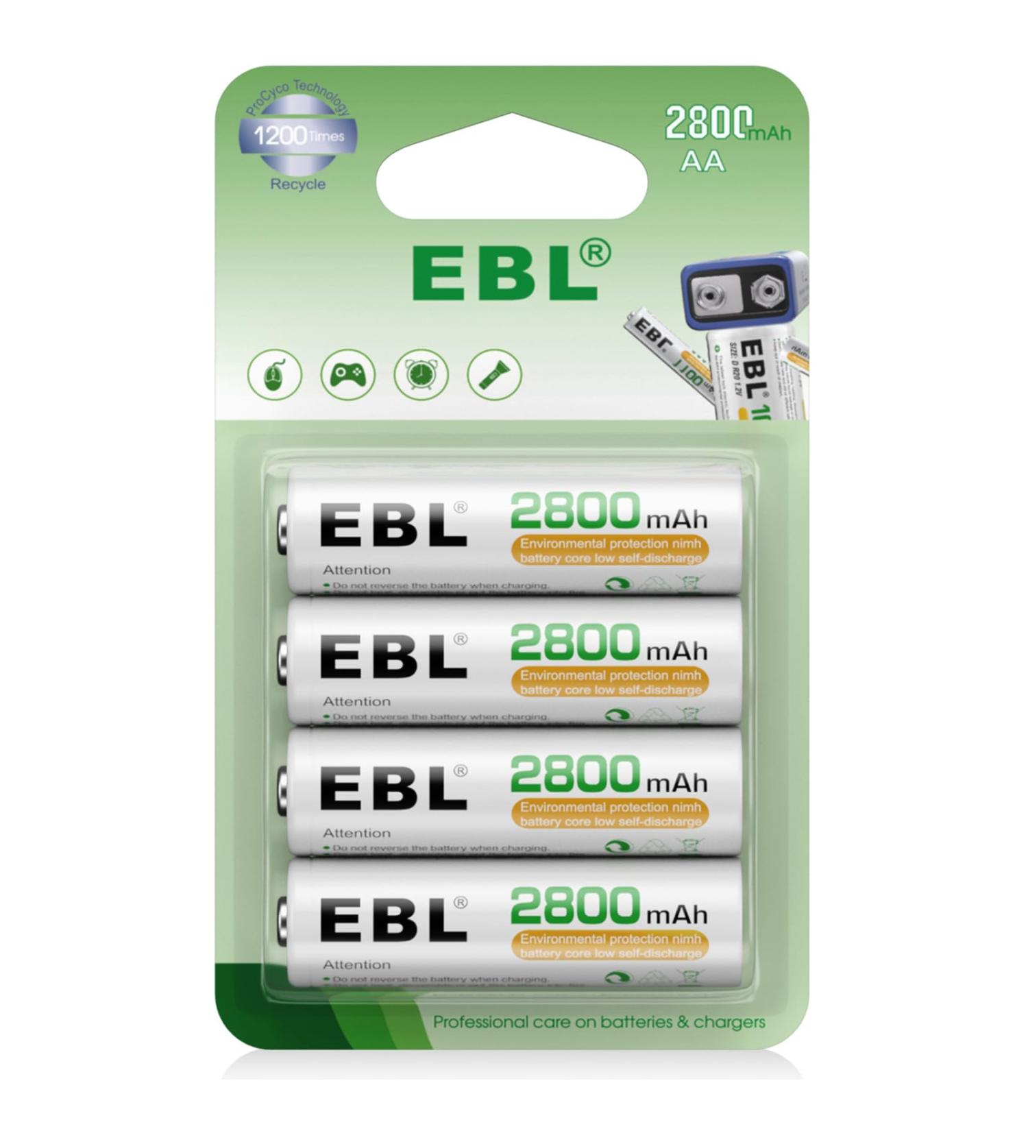 EBL AA Rechargeable Batteries 2800mAh - High Capacity NiMH 1.2V Pre-Charged Long Lasting - 4 Pack | International Shipping - Buy Online on GoSupps.com