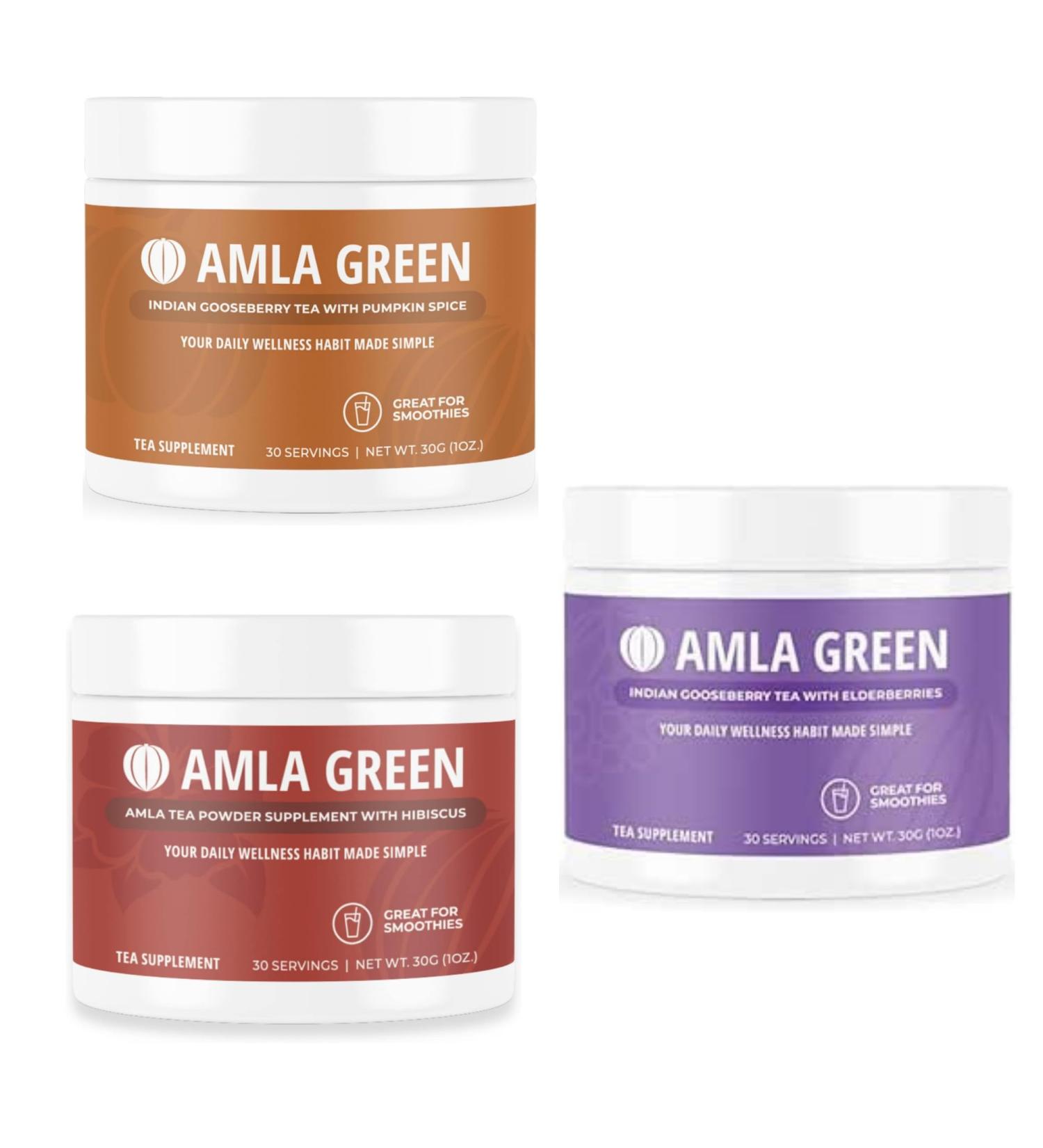 Amla Powder Green Tea Superfood Supplement with Pumpkin Spice & Hibiscus & Elderberry Organic Vegan 30 Servings - Buy Online on GoSupps.com