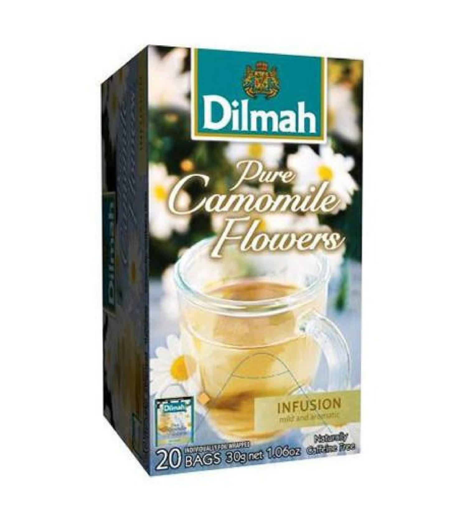 Dilmah Pure Camomile Flowers 20 Tea Bags - Caffiene Free - Pure Sri Lankan Ceylon Tea Box - Buy Online on GoSupps.com