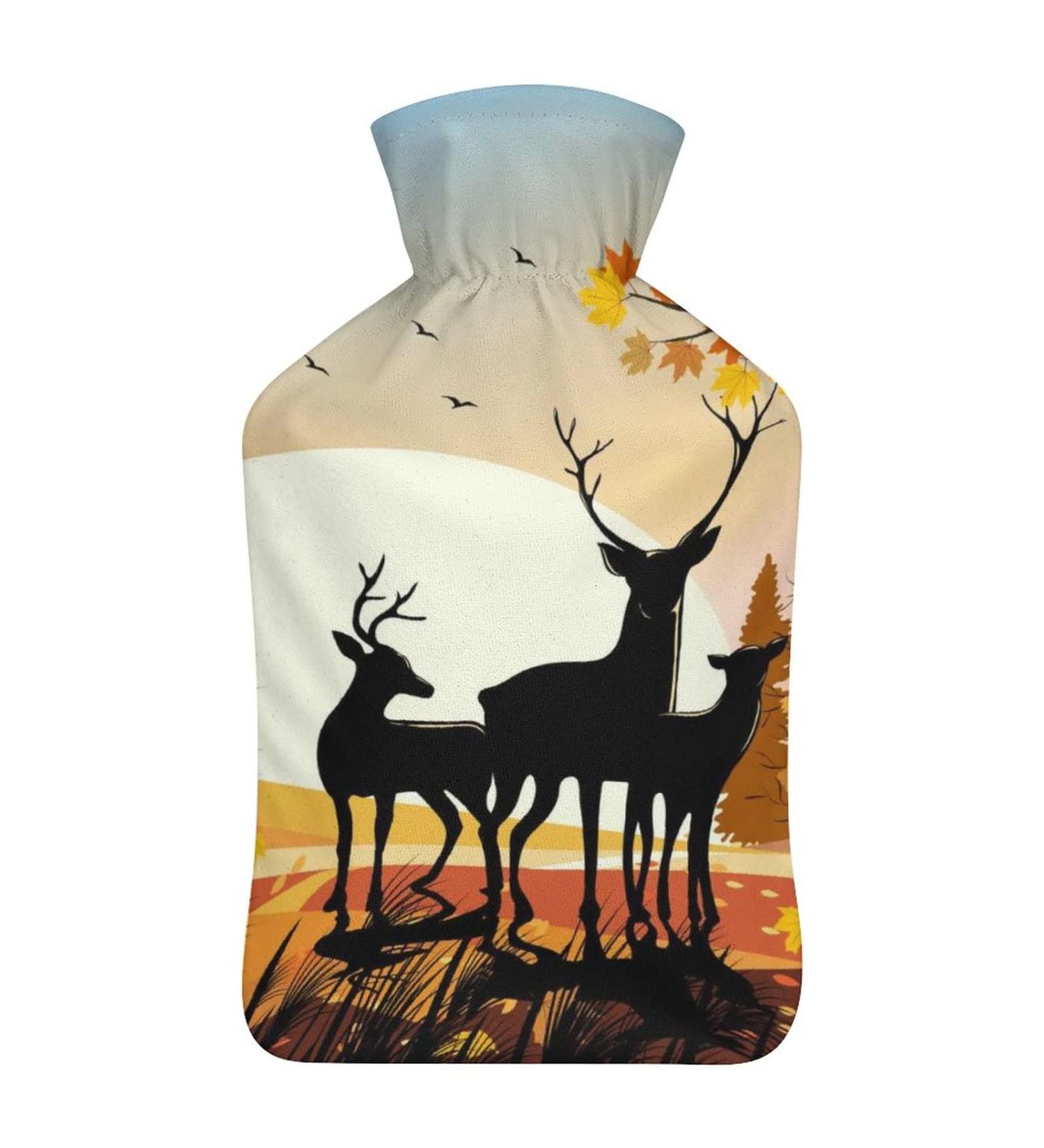 Forest Elk Hot Water Bottle with Plush Cover - Hand Warmer for Adults & Kids | 26.5x15.3cm - International Shipping - Buy Online on GoSupps.com