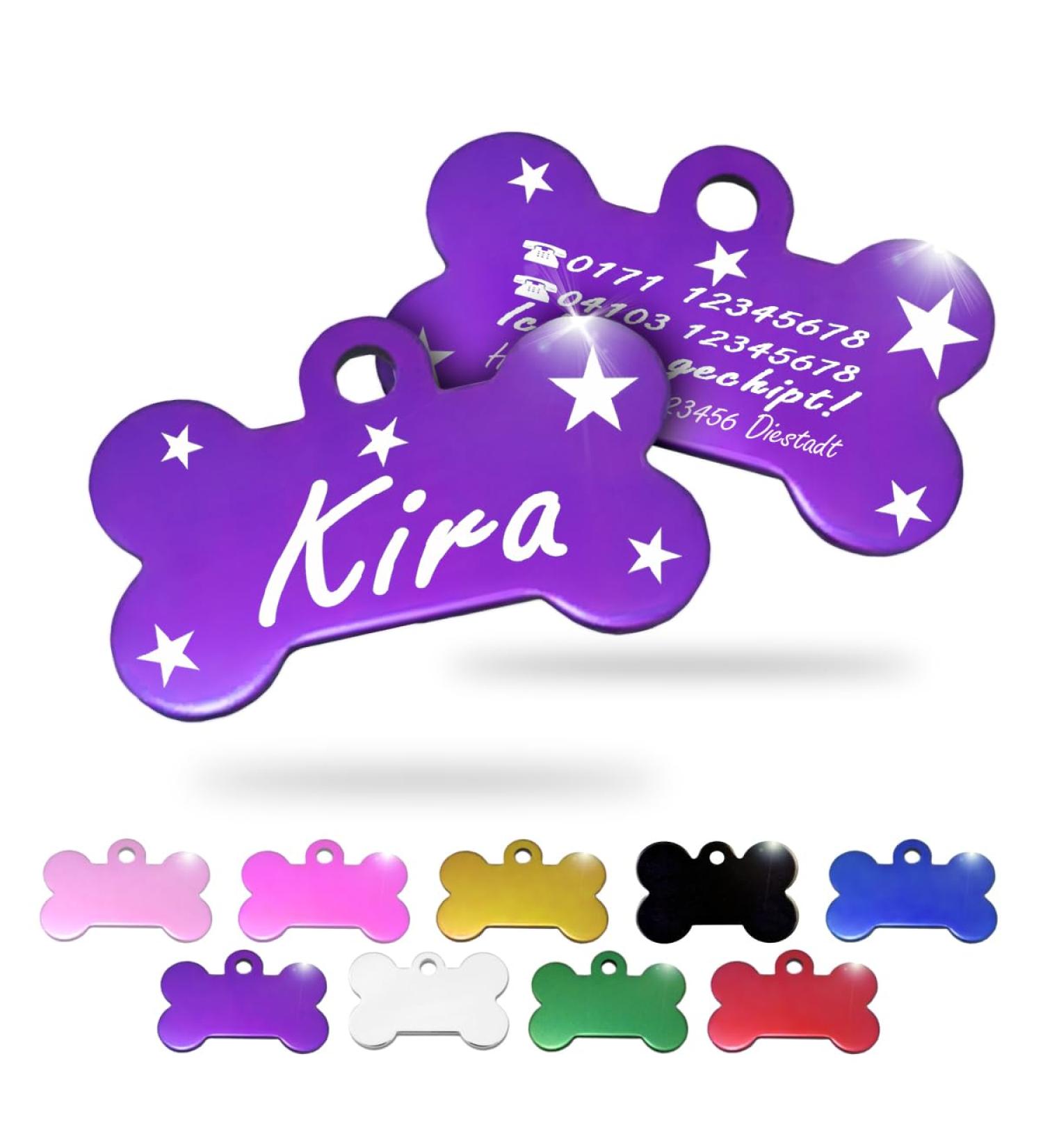 Ibera Gifts - Personalized Bone-Shaped Dog & Cat Collars | Engraved Neck Bands for Medium to Large Pets (Purple Stars) - Buy Online on GoSupps.com