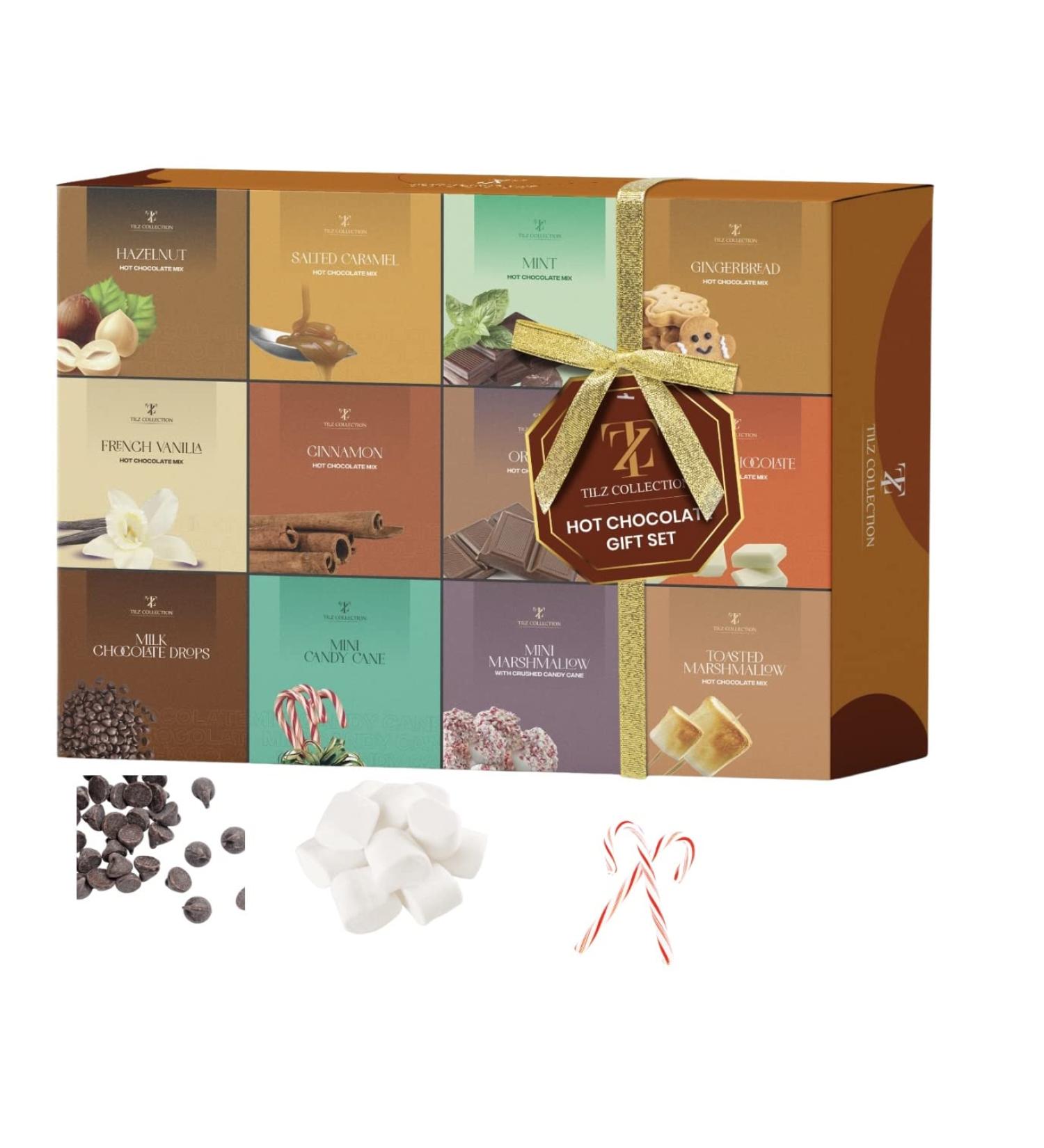 Hot Chocolate Gift Set | 9 Assorted Hot Choc Sachets Flavours Mini Mallows Choc Drops Crushed Candy Canes | Individually Boxed for Hampers | Valentines Day Gift | Mothers Day | Kids Adults 12pk - Buy Online on GoSupps.com
