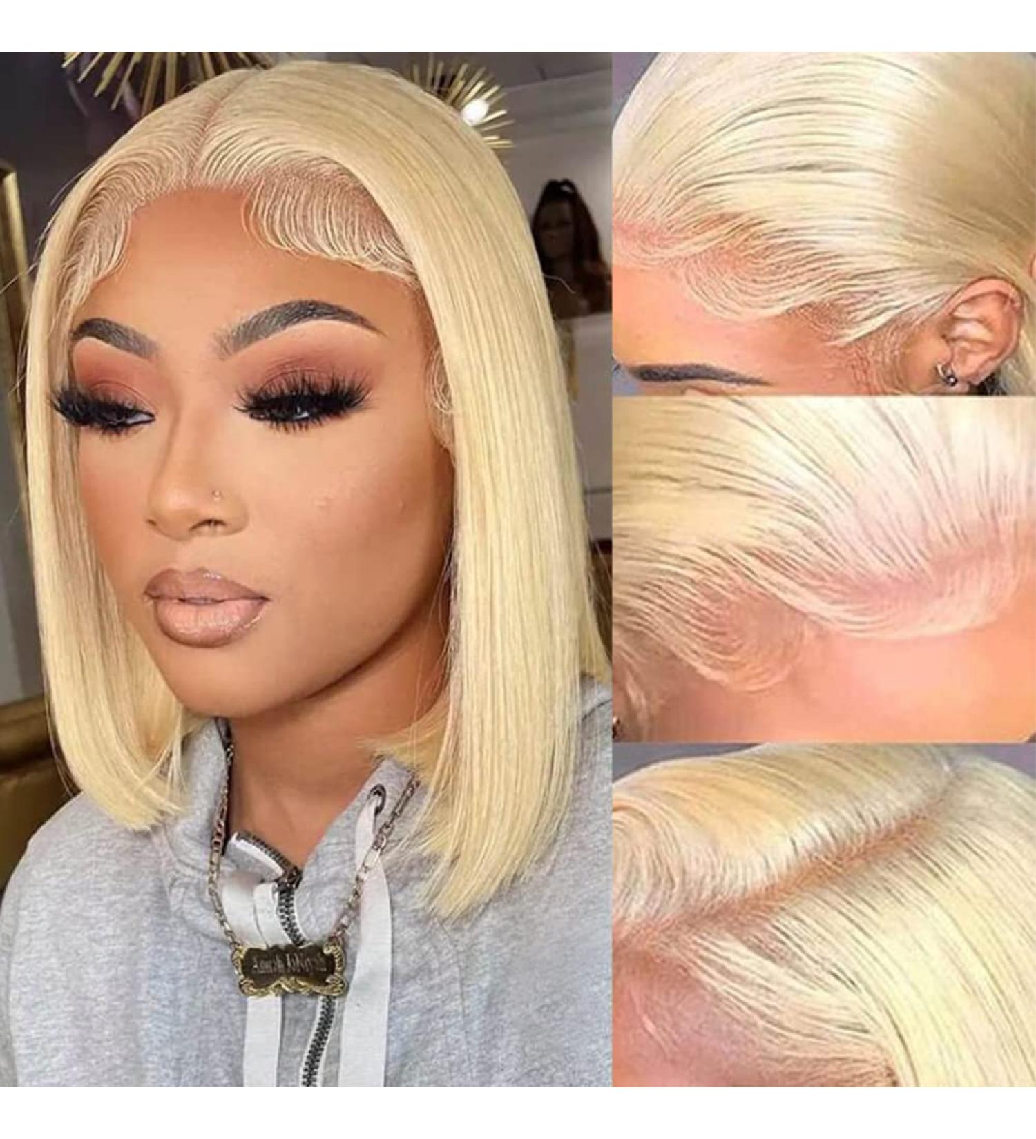 Royal Lady 613 Blonde Short Bob Human Hair Wig | 13x4 HD Lace Front | 150% Density | Brazilian Virgin 613 Lace Front Straight Bob Wig | Pre Plucked with Baby Hair (12 inch) - Buy Online on GoSupps.com