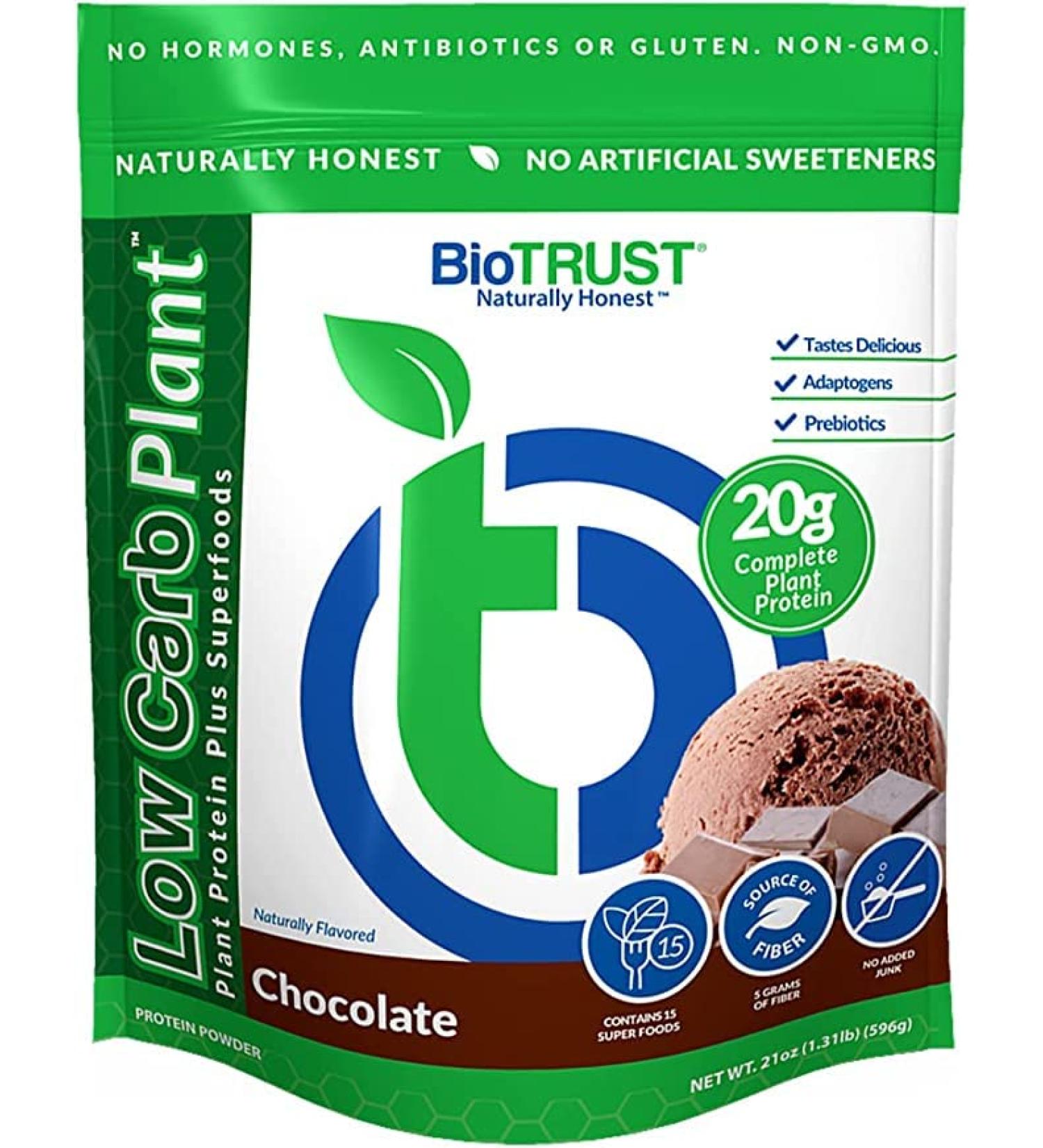 BioTrust Low Carb Plant Protein - Delicious Chocolate 20g Complete Vegan Protein 5g Fiber 15 Superfoods Dairy-Free 14 Servings - Buy Online on GoSupps.com