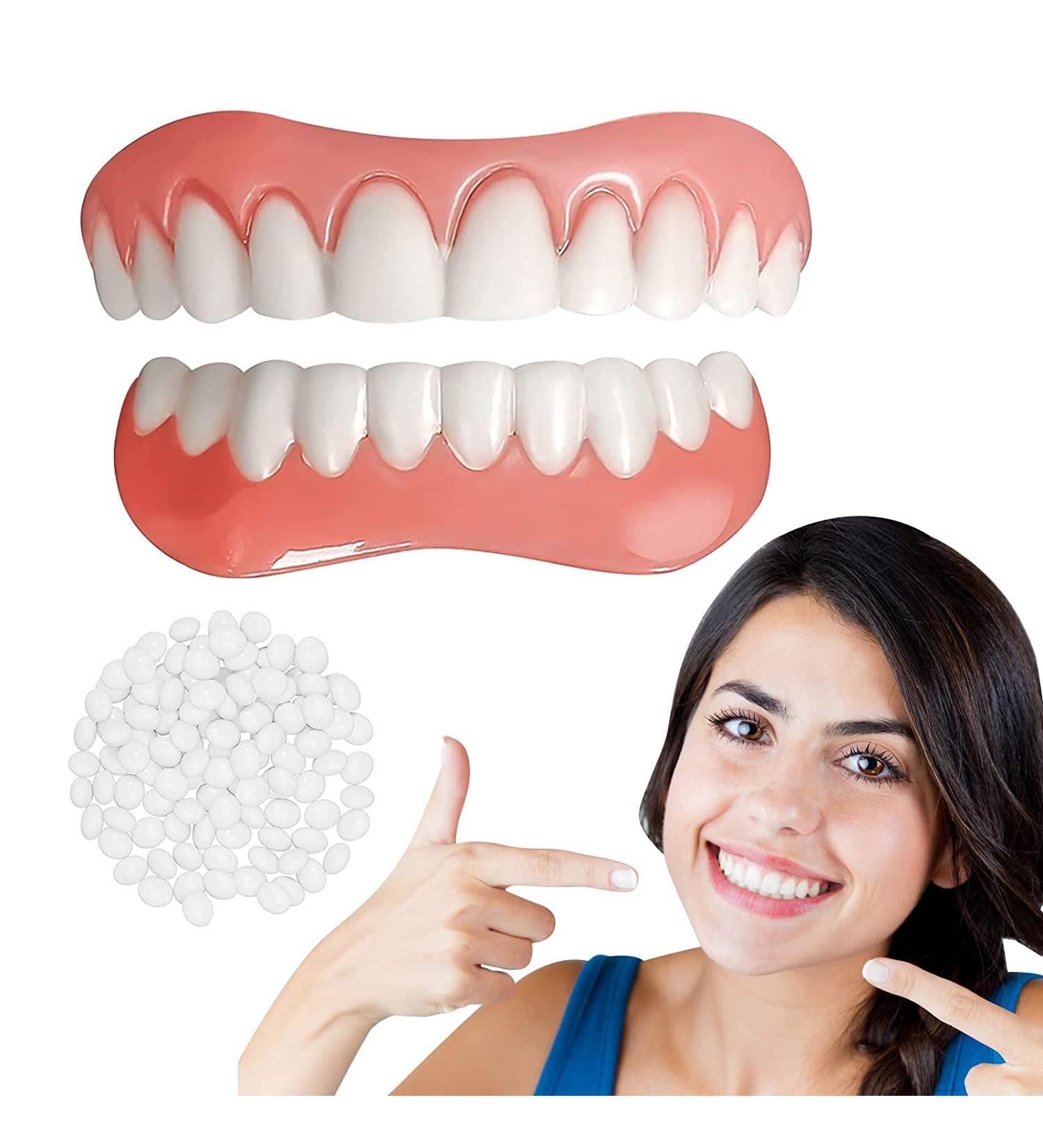 2 PCS Dental Veneers for Temporary Tooth Repair - Fake Teeth for Men and Women - Bright White Upper and Lower Jaw - Protect and Restore Your Smile - Buy Online on GoSupps.com