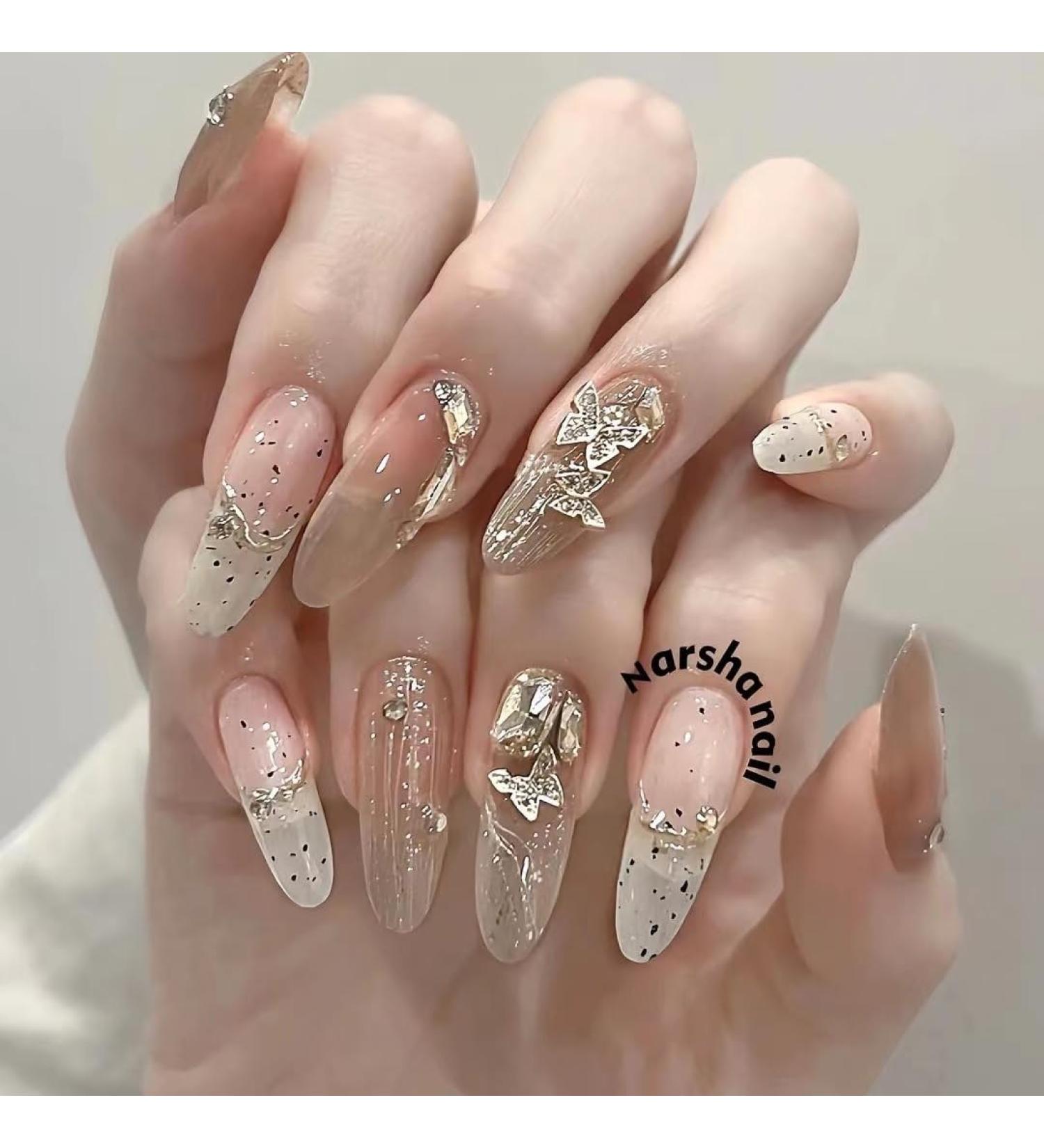 Handmade Armor Wearing Romantic and Fairy Butterfly Ice Transparent Advanced Long Nail Beauty (Size : S)