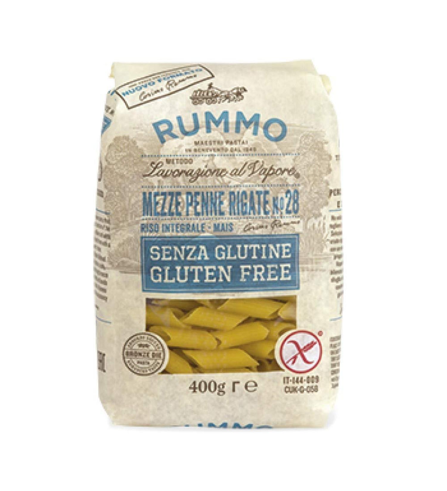 Rummo Mezze Penne Rigate No.28 Gluten Free Pasta 400g GMO Free. Senza Glutine. Pasta made from Rice & Corn