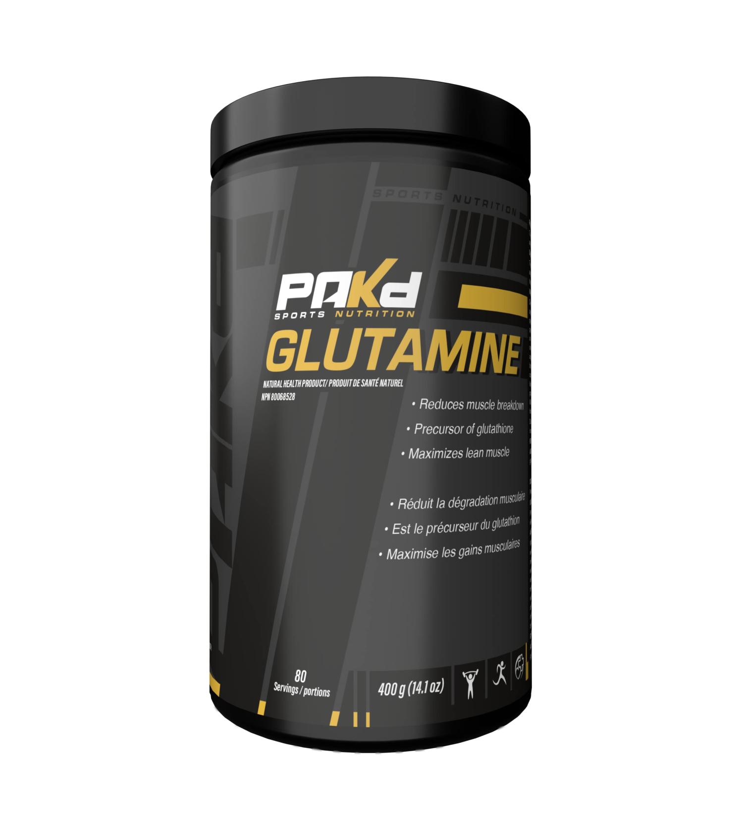 Pakd Nutrition L-Glutamine 400 grams 80 servings Post Workout Recovery Boost Immune System Unflavored