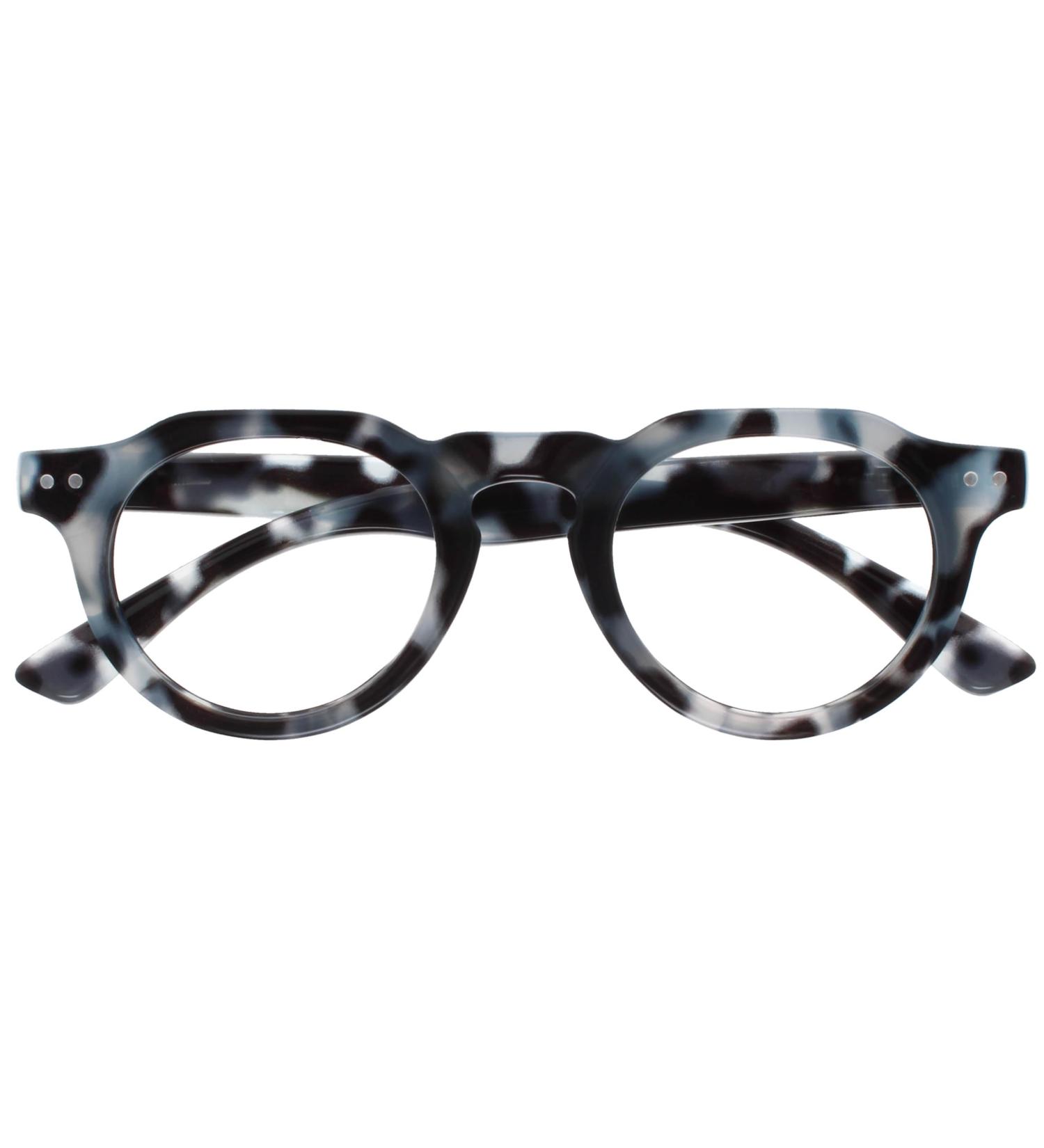 Opulize Rio Reading Glasses with Blue Light Filter - Unisex Flattened Frame Spring Hinges +1.50 Magnification in Shiny Blue Tortoise - Buy Online on GoSupps.com