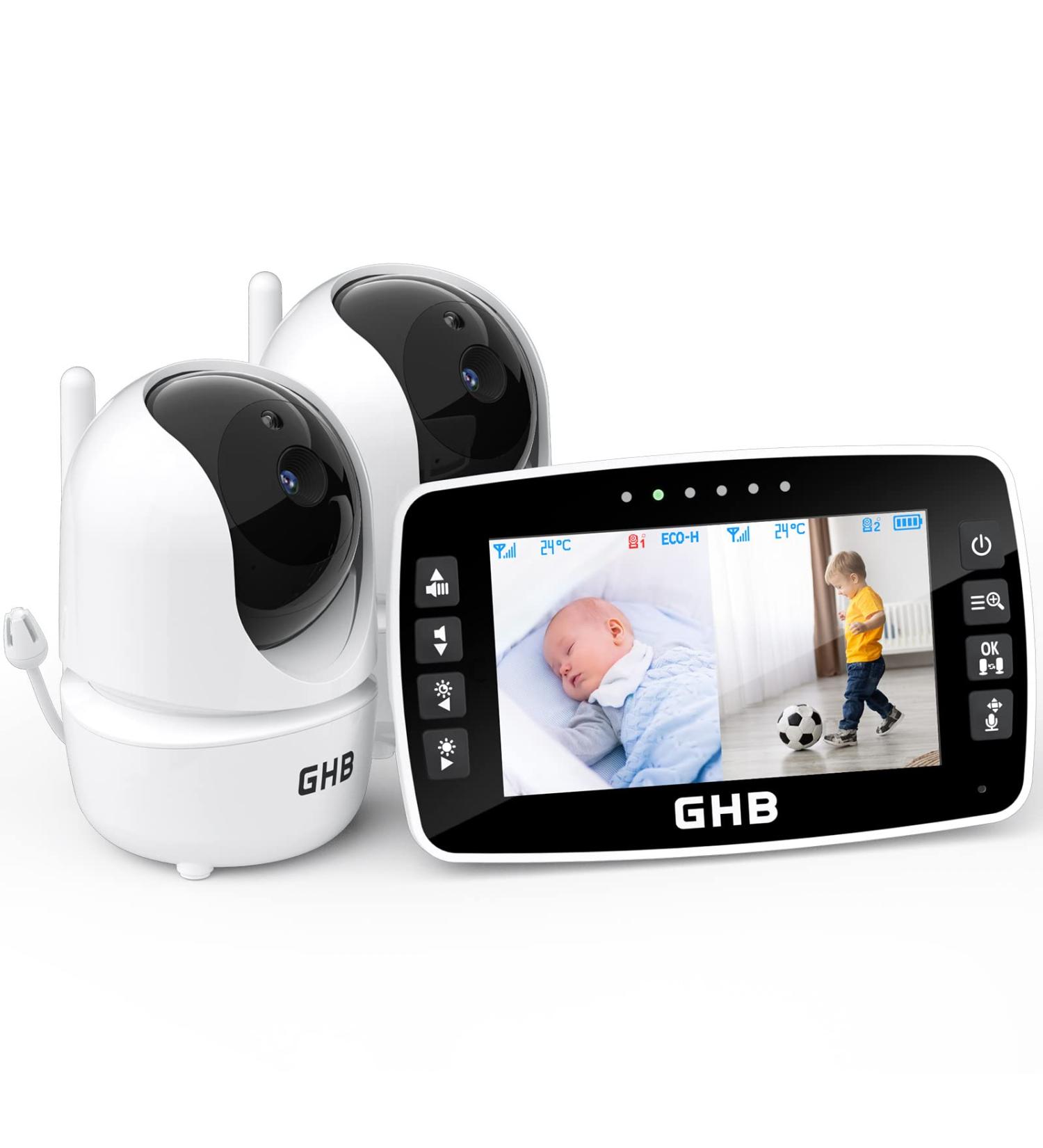 GHB Baby Monitor with Camera - 4.3 Inch LCD 720p Night Vision 350 Rotation Eco Mode - 2 Cameras for Enhanced Baby Monitoring - Buy Online on GoSupps.com
