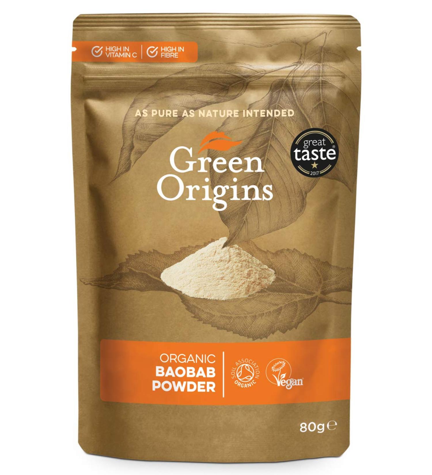 Green Origins Organic Baobab Powder Raw 80g - Pure Superfood Source - Buy Online on GoSupps.com