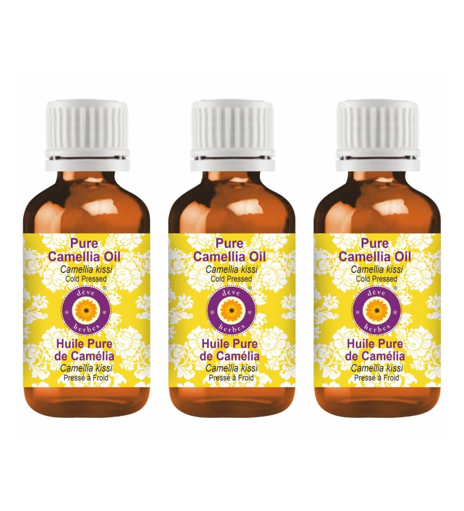 Deve Herbes Pure Camellia Oil (Camellia kissi) 100% Natural Therapeutic Grade Cold Pressed 100ml X 3 (10 Oz) - Buy Online on GoSupps.com