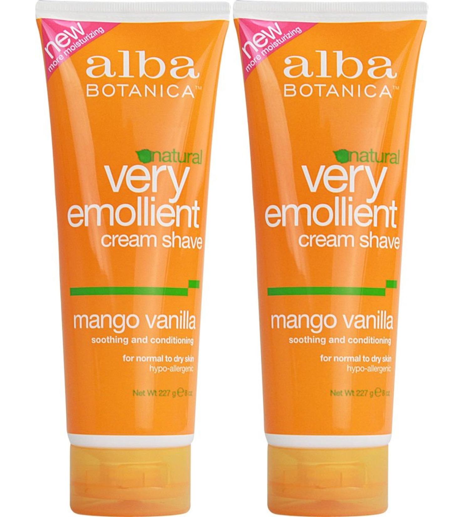 Alba Natural Very Emollient Cream Shave, Mango Vanilla, 8 Ounce (Pack of 2)