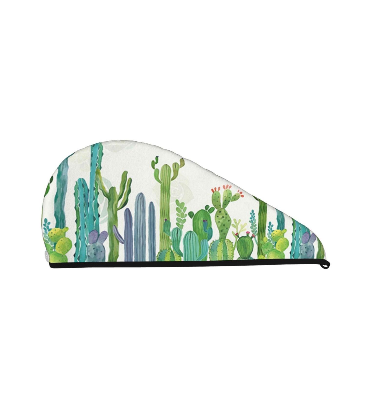 Cartoon Cactus Hair Towel Wrap - Quick Drying Turban with Button for Effortless Hair Drying - Buy Online on GoSupps.com