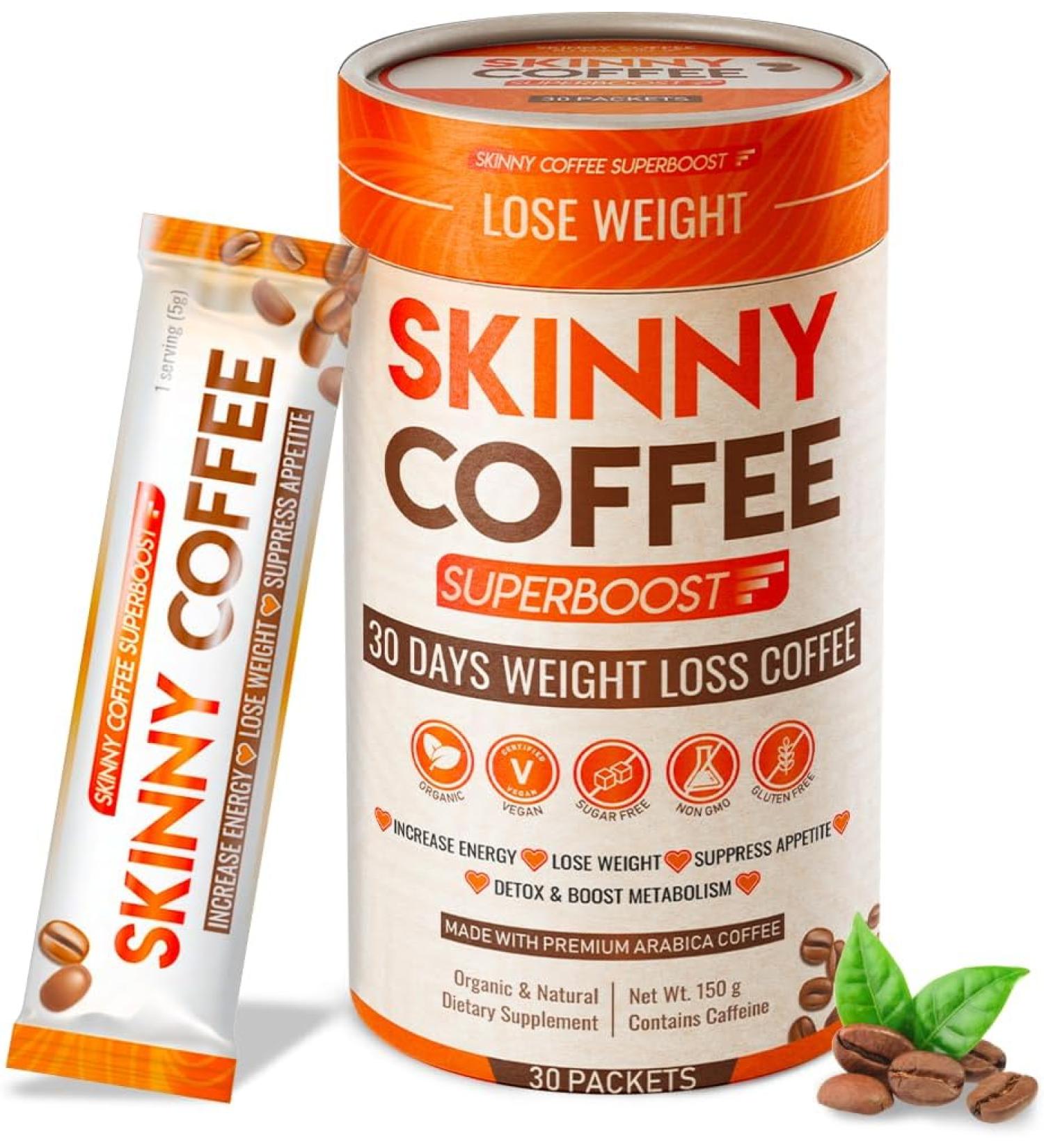 Skinny Coffee Super Boost Weight Loss Protein Powder Sugar-Free Keto Vegan Coffee Supports Energy & Metabolism Weight Loss Coffee Diet 1 Cup - 30 Pieces - Buy Online on GoSupps.com