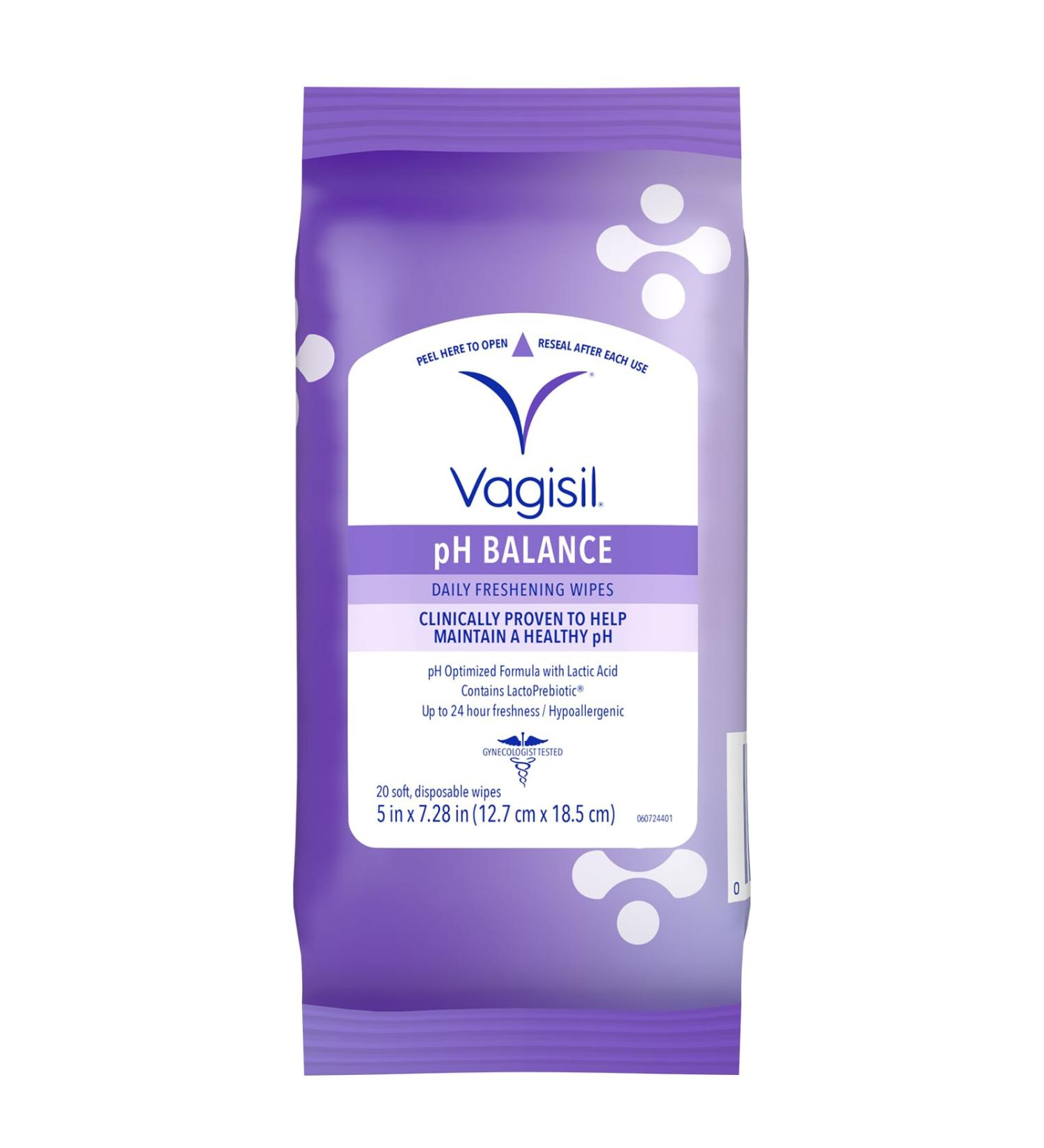 Vagisil pH Balance Daily Freshening Wipes - Gynecologist Tested Hypoallergenic Feminine Hygiene 20 Wipes in Resealable Pouch - Buy Online on GoSupps.com
