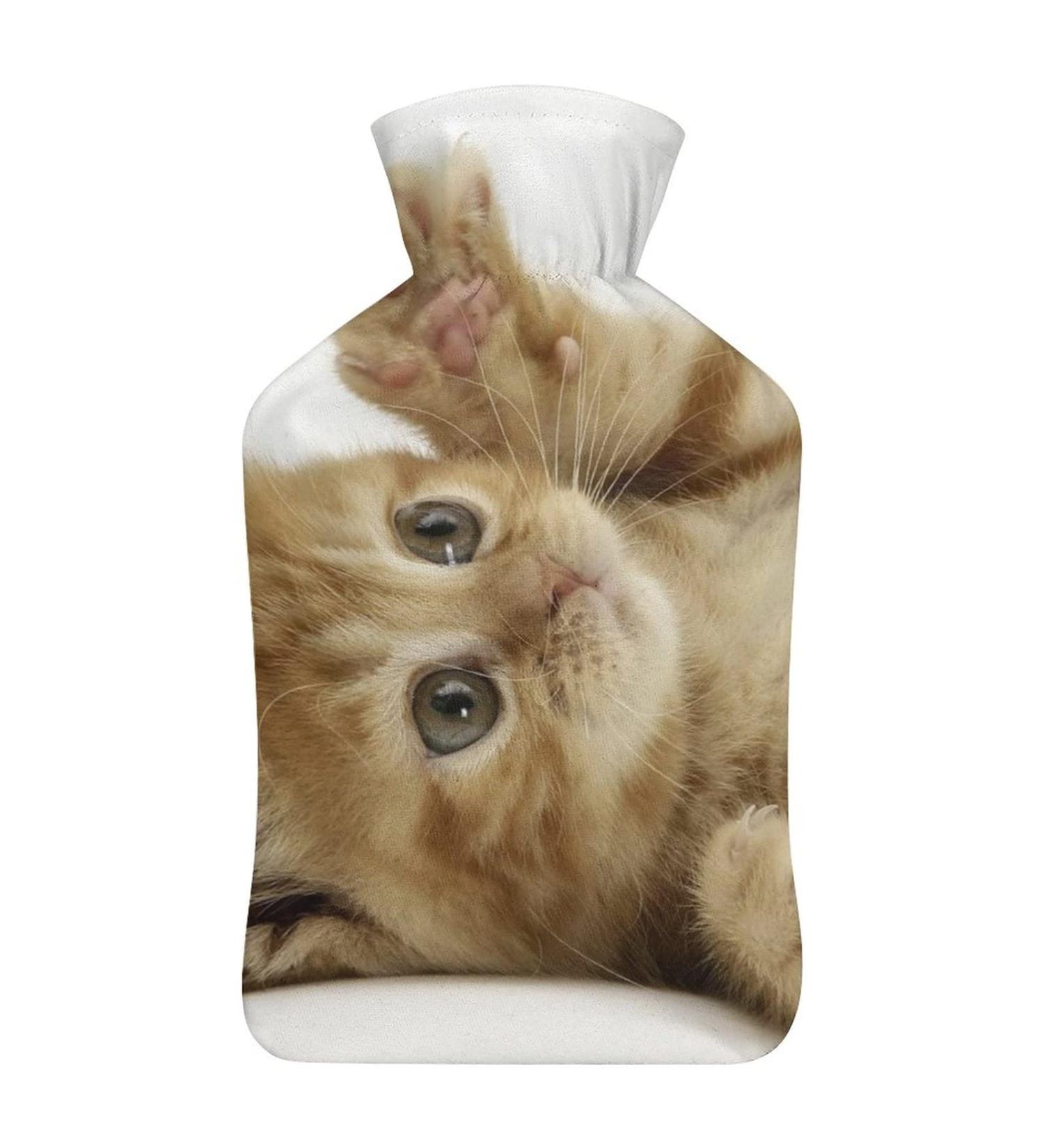 Cute Kitten Hot Water Bottle with Plush Cover - Hand Warmer for Adults & Kids (26.5x15.3cm) | International Shipping Available - Buy Online on GoSupps.com