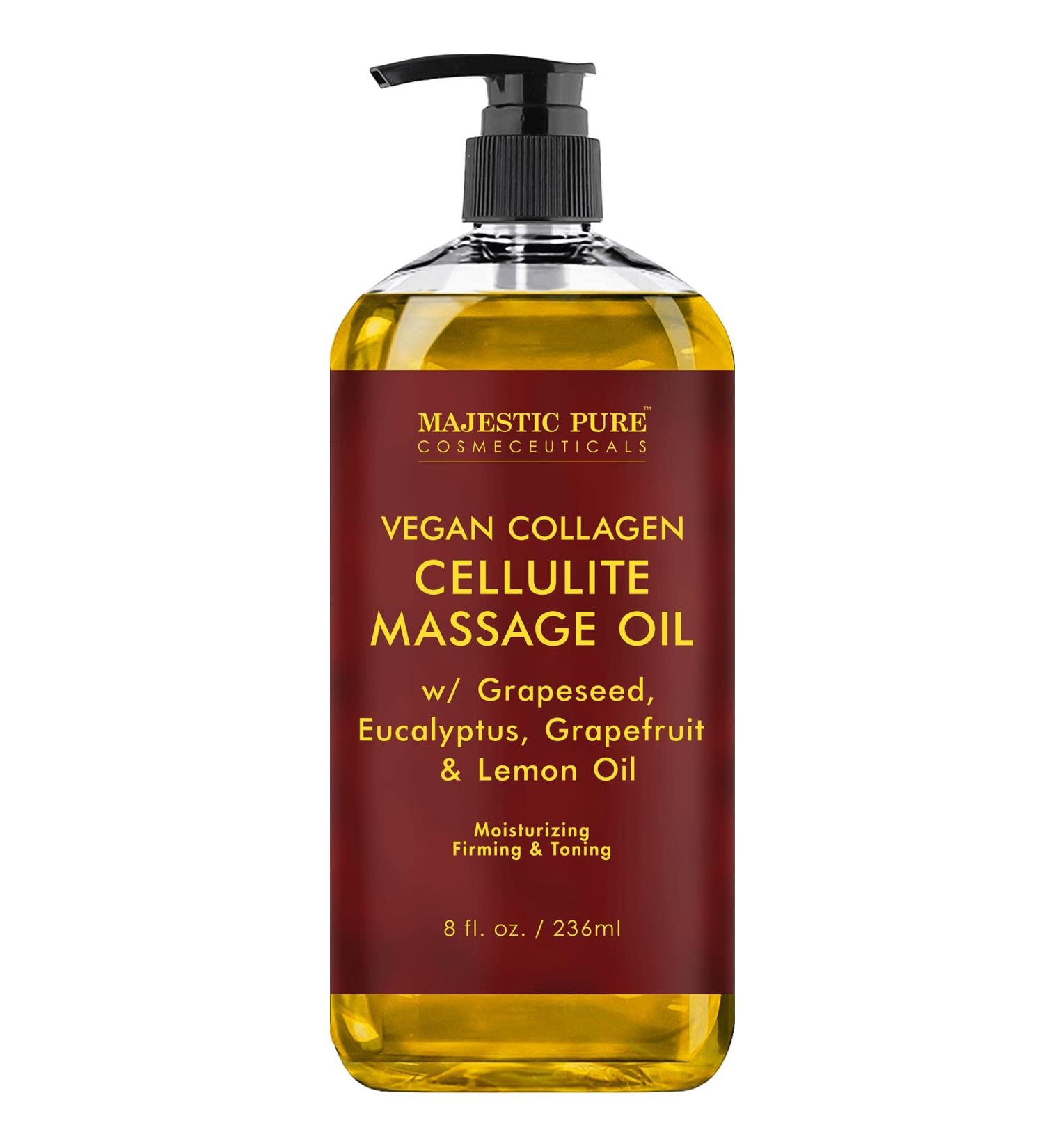 Majestic Pure Cellulite Massage Oil with Vegan Collagen & Stem Cells - Anti Cellulite Oil for Skin Tightening and Firming - 8 fl oz - Buy Online on GoSupps.com