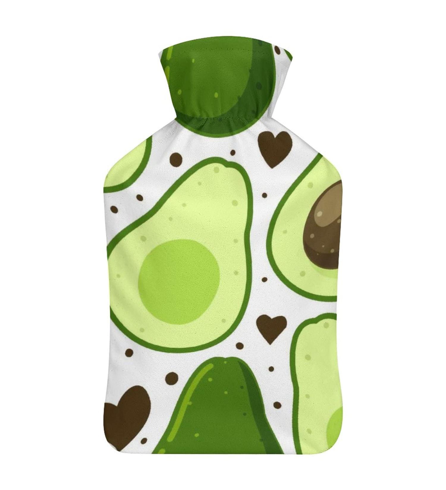 Green Avocado Hot Water Bottle with Plush Cover - Cozy Hand Warmer for Adults & Children - 26.5x15.3cm | International Shipping Available - Buy Online on GoSupps.com