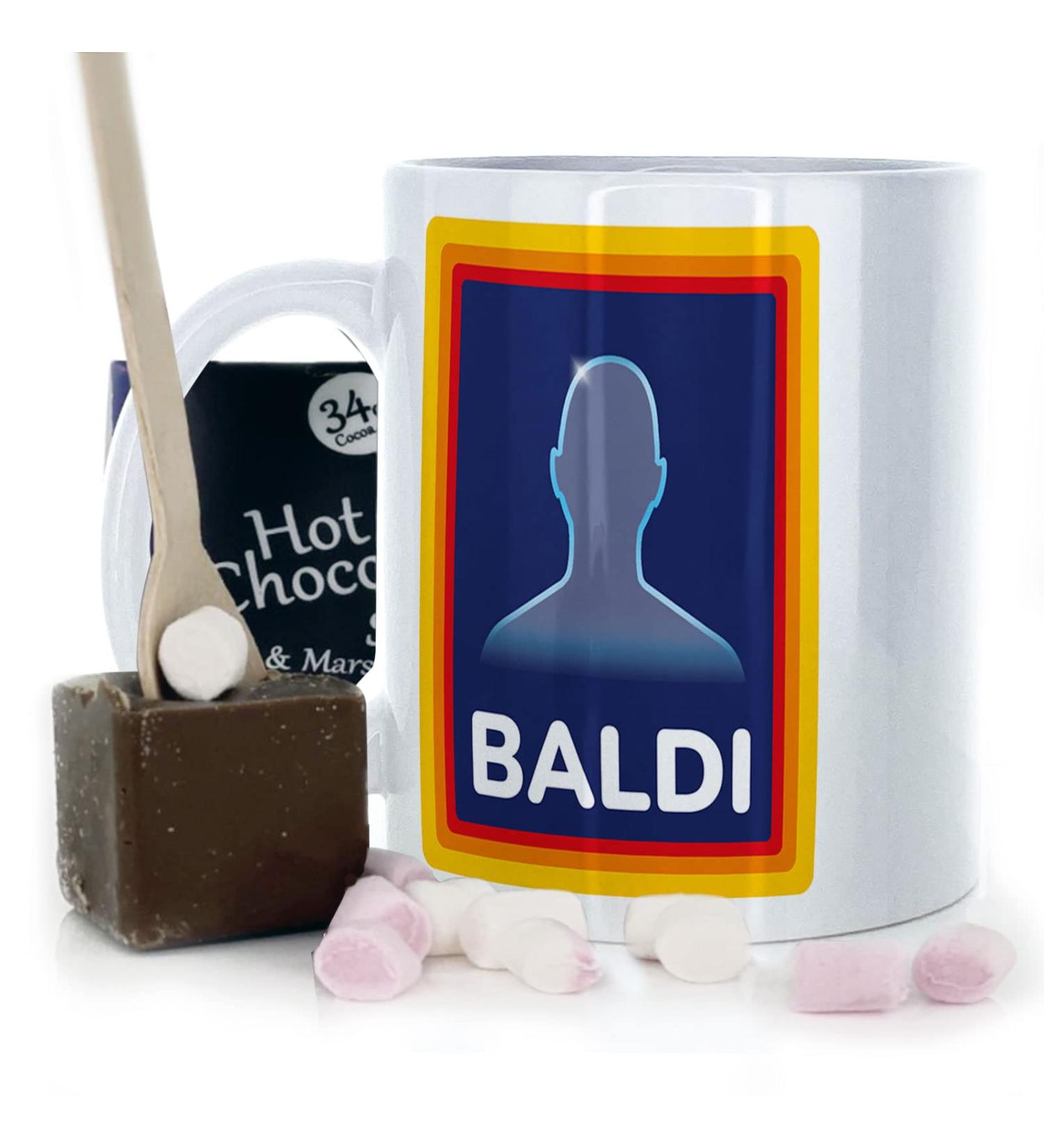 Aldi Inspired Funny Baldi Mug and Belgian Milk Chocolate/Hot Chocolate Stirrer Marshmallow Gift Set (11oz) Thank You Love You Happy Birthday Mug Dad Mug Father's Day Mug 275 Funny Aldi Baldi - Buy Online on GoSupps.com
