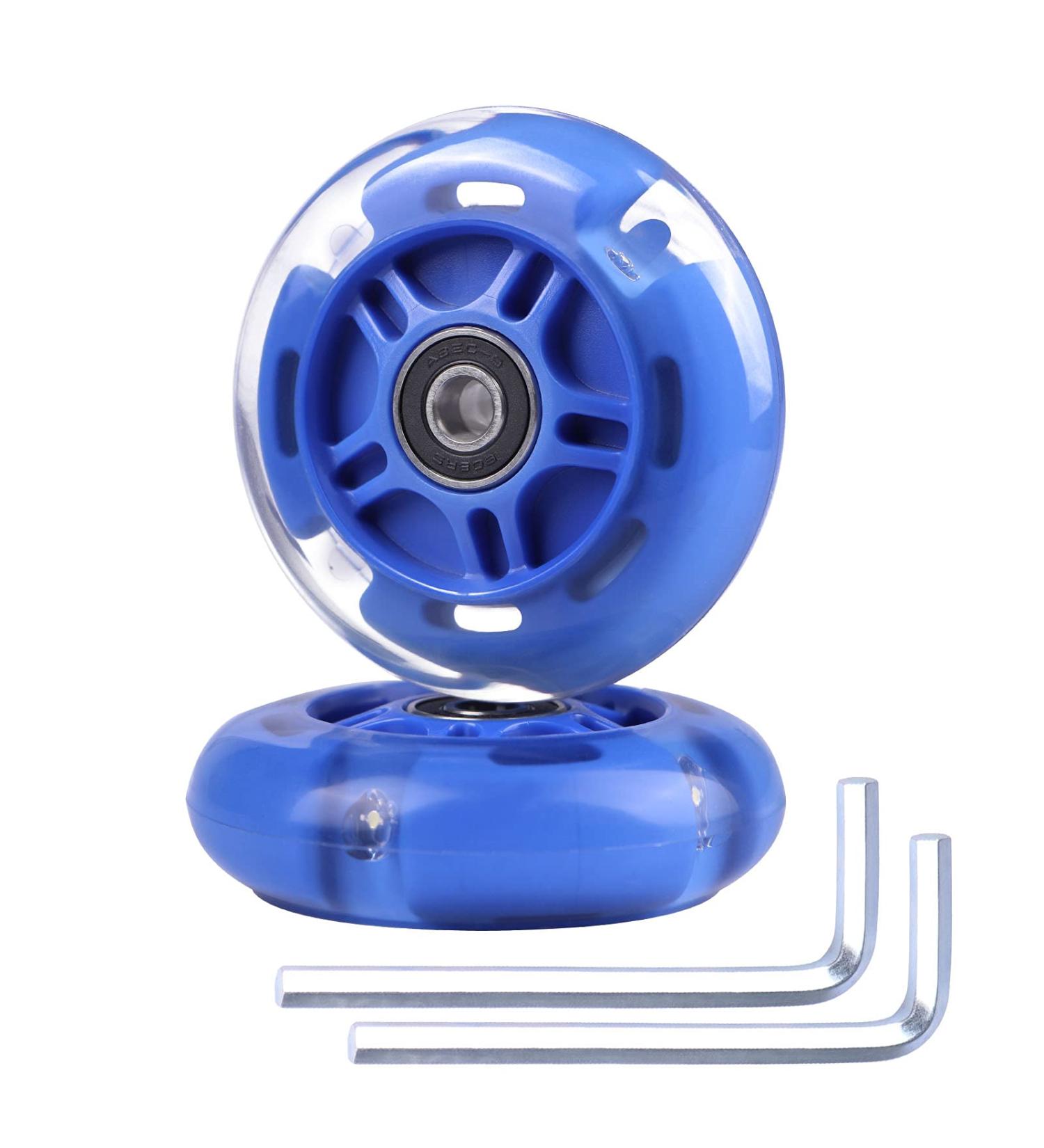 Gladeer 3-Wheeled Scooter Rear Wheels 80mm 2-Pack with Light Up feature - Inline Skate Replacement Wheels w/Bearings (Blue) - Buy Online on GoSupps.com