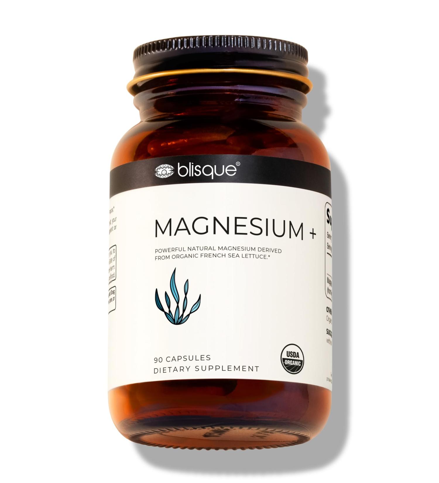 Blisque - Magnesium Support Supplement | for Bone Joint Muscle Heart and Nerve Health | from Organic French Sea Lettuce | Vegan and Non-GMO | 90 Capsules - Buy Online on GoSupps.com