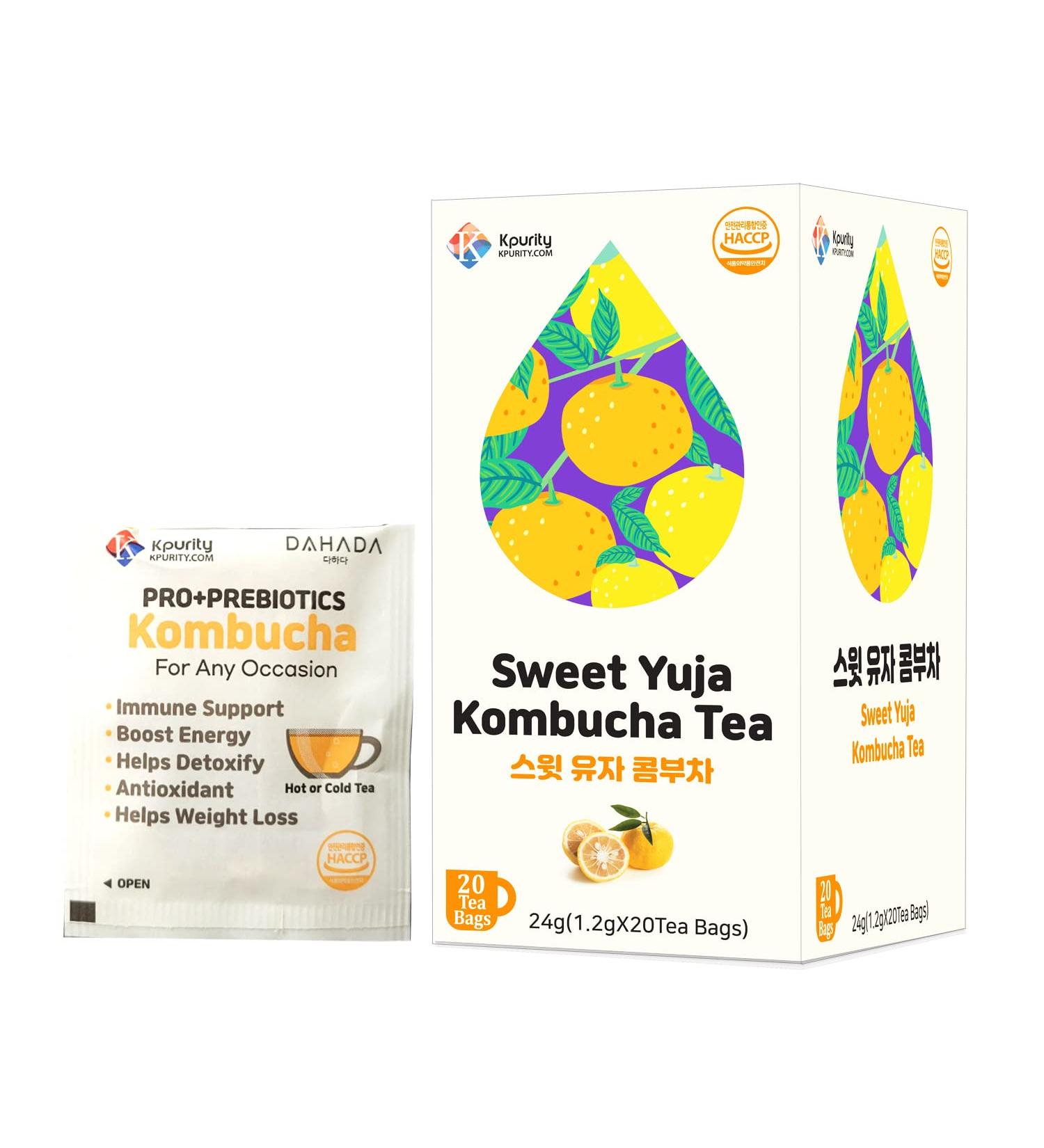 Kpurity Sweet Yuja Kombucha Tea: 20 Tea Bags - Gut Health & Immune Support - Antioxidant Sparkling Beverage - Buy Online on GoSupps.com
