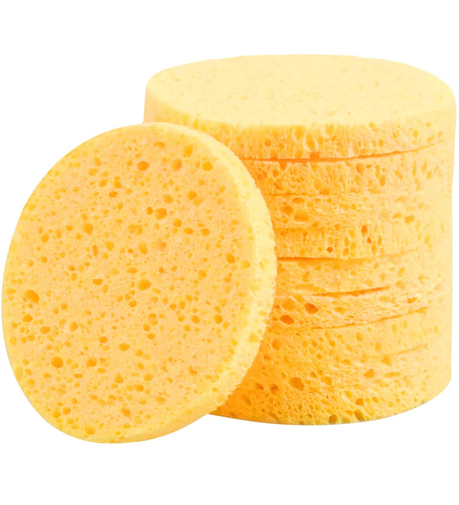 NATUCE 10-Pack Facial Cleansing Sponges | 8cm x 8cm Make-Up Remover & Body Cleanser | Round Yellow Sponge for Soft Skin - Buy Online on GoSupps.com