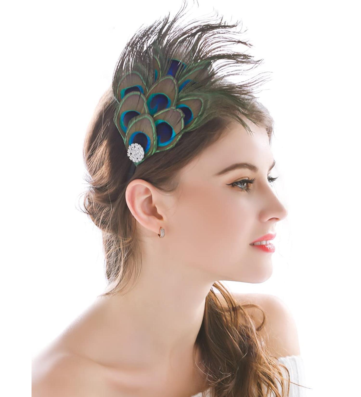 Aukmla Green Peacock Feather 1920s Flapper Headband with Rhinestones - Hair Accessories for Women and Girls - Buy Online on GoSupps.com