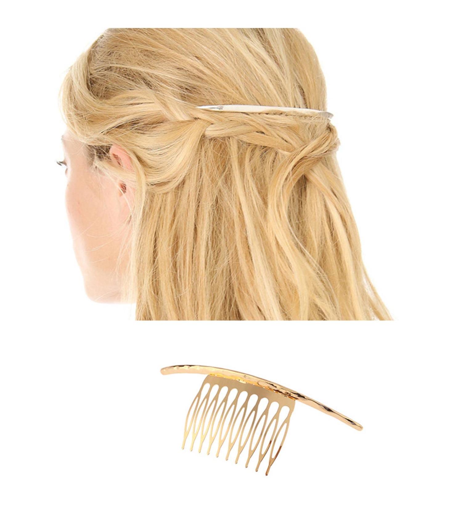 Dervivea Boho Bar Hair Comb Barrette Minimalist Gold Hair Comb Geometry Hair Clip Comb Metal Hair Piece Accessories for Women and Girl Headdress - Buy Online on GoSupps.com