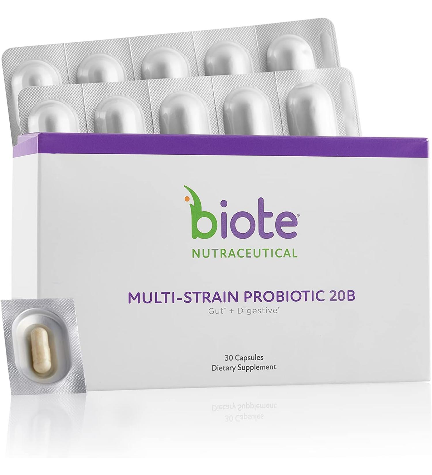 Biote Nutraceuticals - Multi-Strain PROBIOTIC 20B - Gut + Digestive (30 Capsules) - Buy Online on GoSupps.com