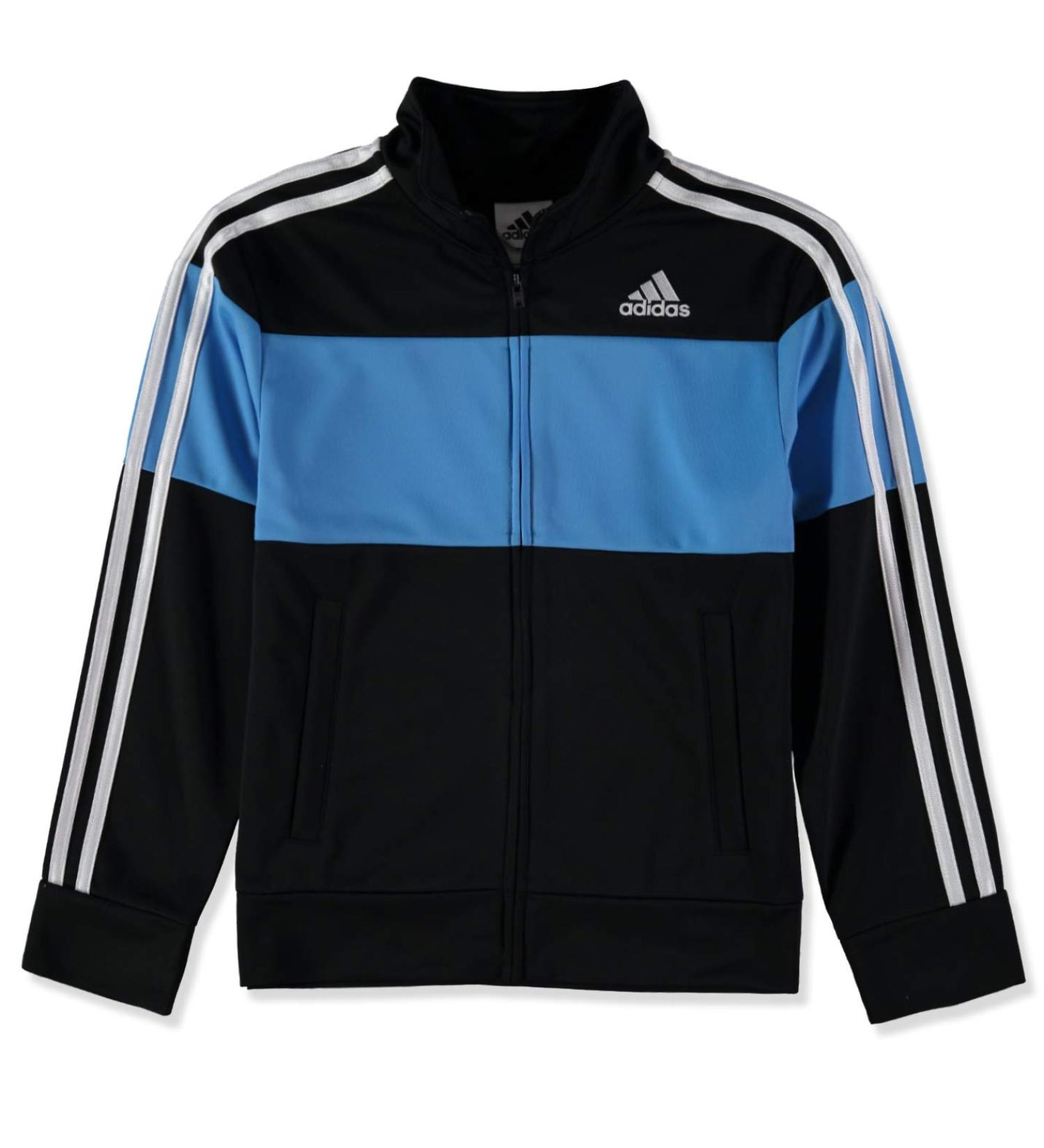 adidas Boys' Tricot Active Track Warm-up Jacket X-Large Color Block Black and Real Blue