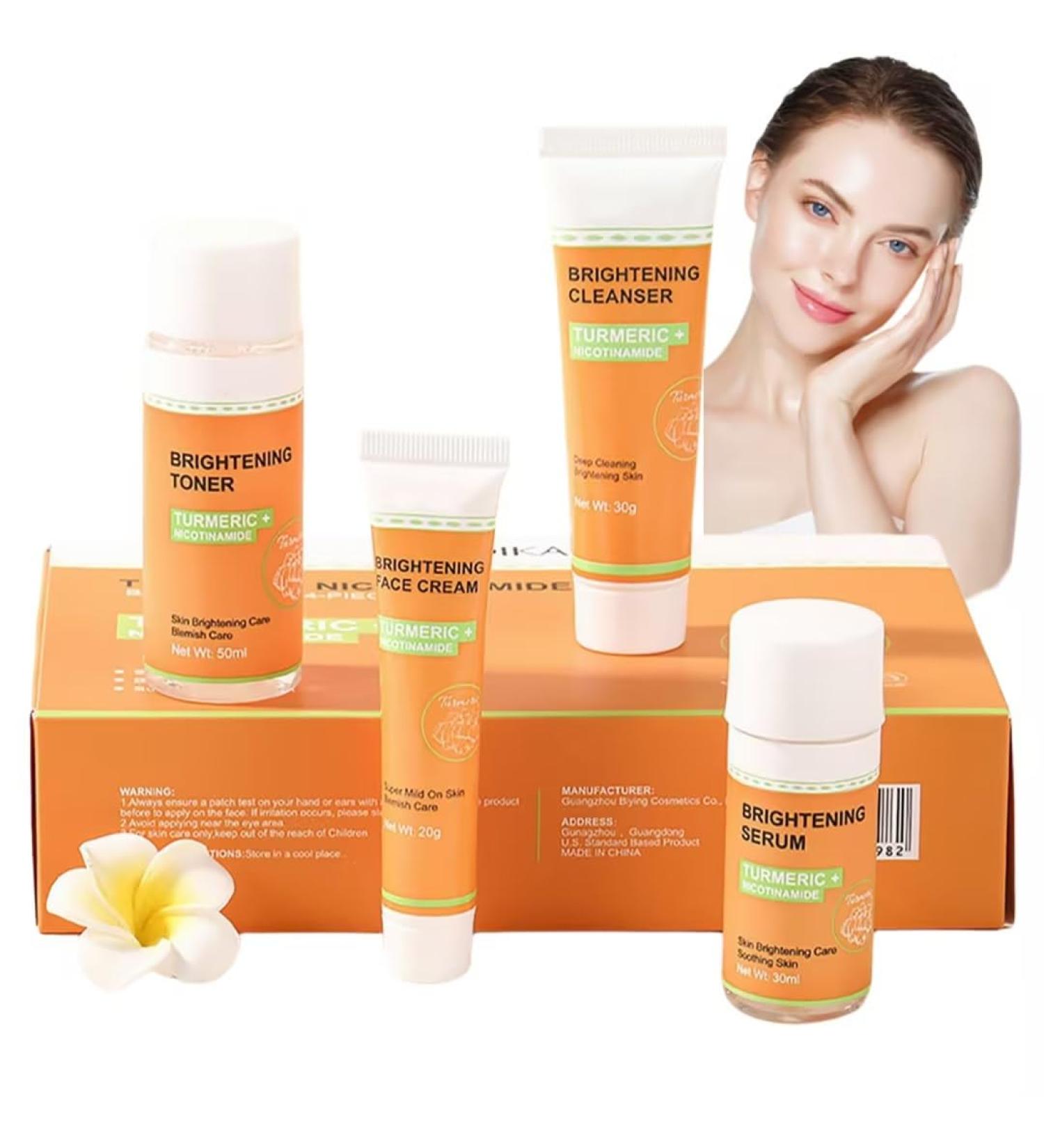 Turmeric Face Care New 4 Piece Turmeric Niacinamide Skin Care Set Skin Soothing Kit (Serum Toner Face Wash Face Cream) - Buy Online on GoSupps.com