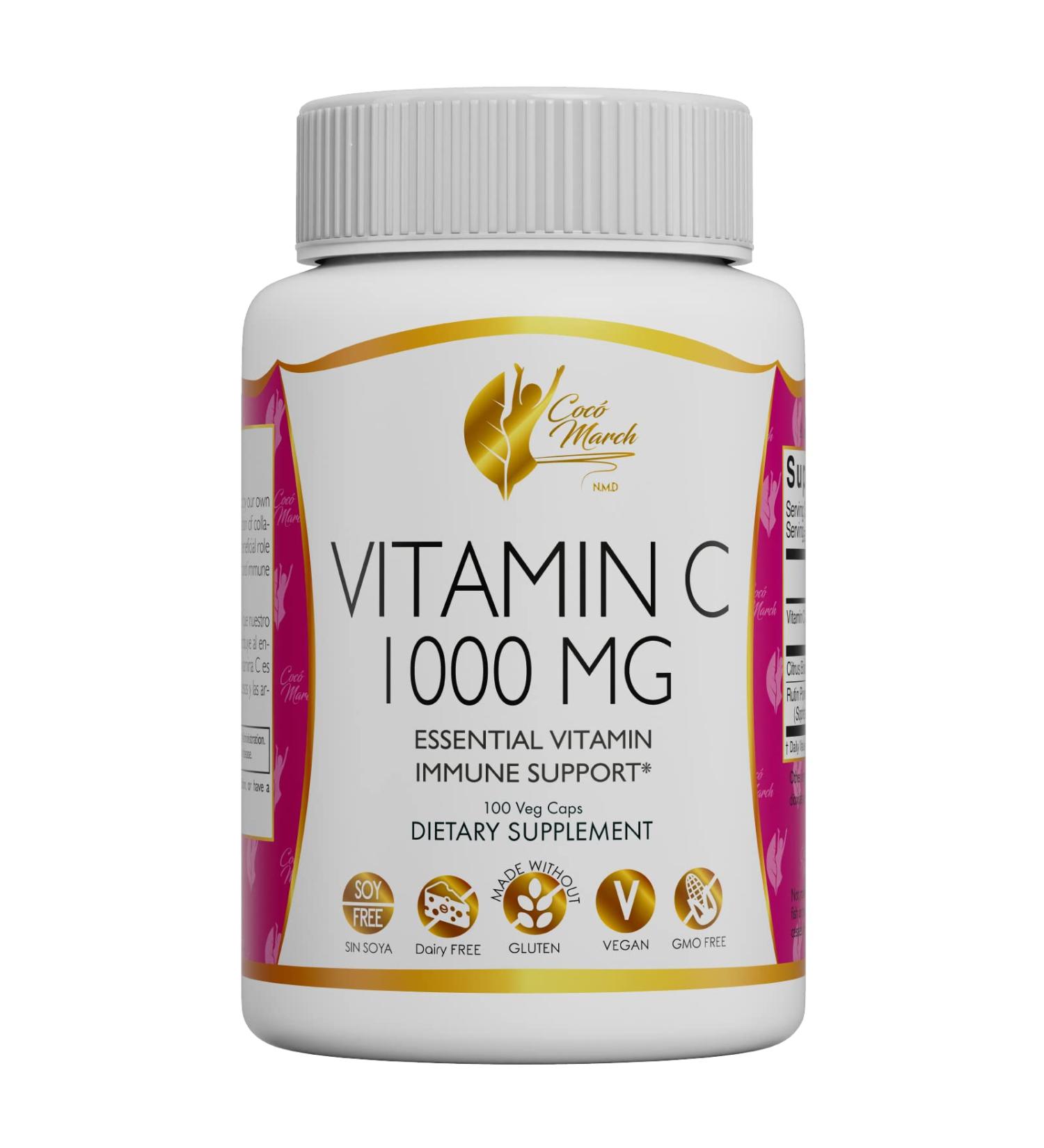 Coco March 3000mg Vitamin C Powder for Collagen Production & Immune Support - Zinc, Bromelain, Quercetin, L-Lysine - 10 oz Vegan & Keto-Friendly Formula, Gluten, Dairy, Soy & GMO-Free - Buy Online on GoSupps.com