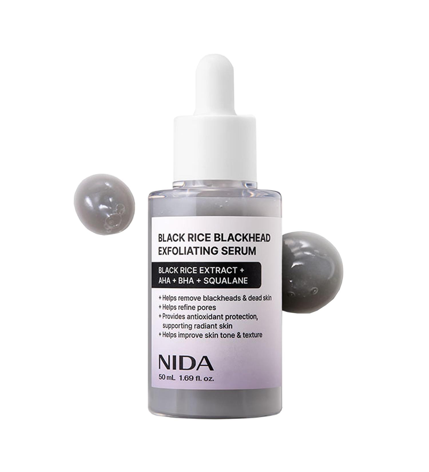 NIDA Black Rice Blackhead Exfoliating Serum | 1.69 fl.oz. 50ml | Daily Soft Exfoliating Face Scrub Dead Skin Cells Remover for All Skin Types korean skin care - Buy Online on GoSupps.com