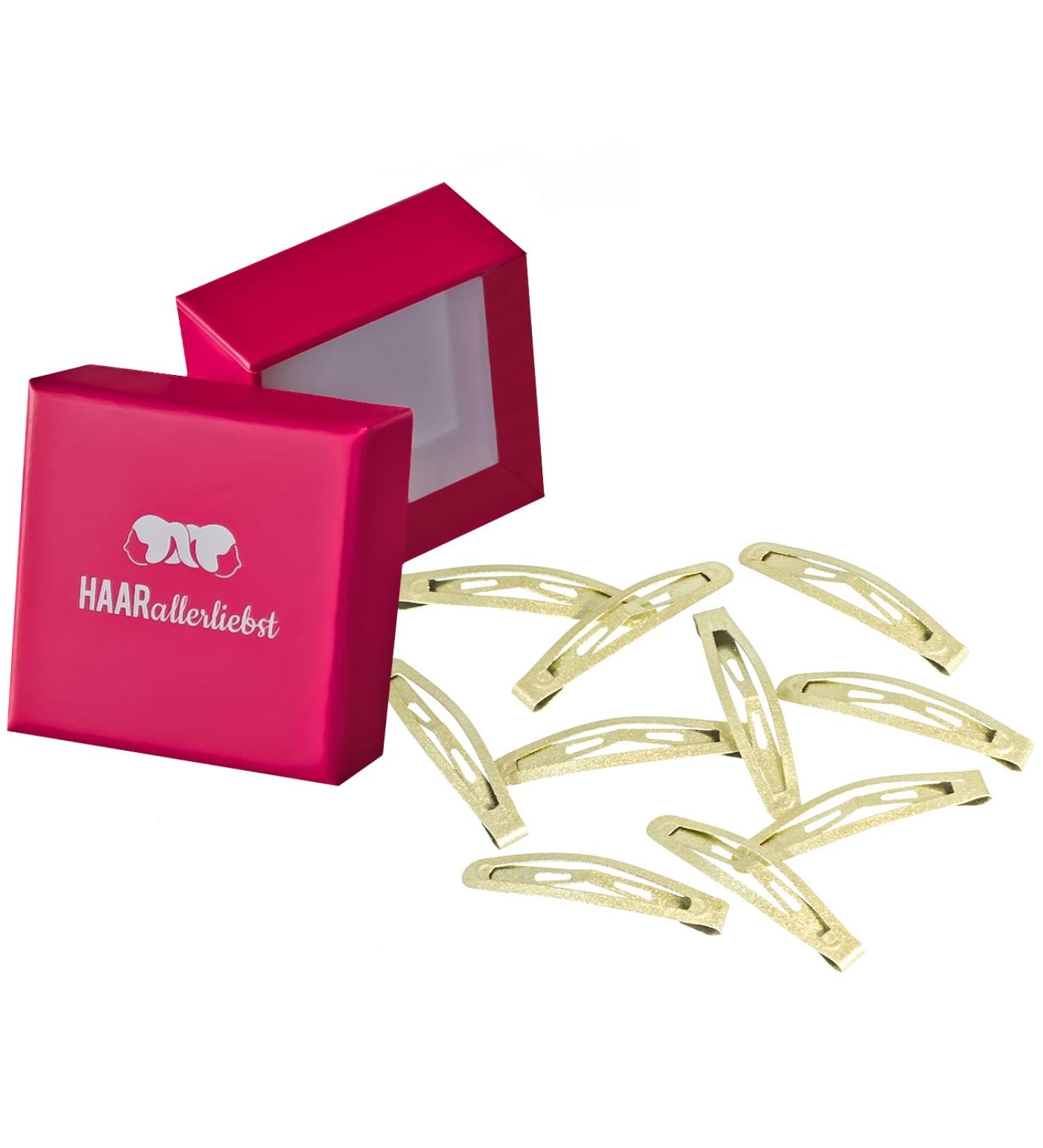 Hair -like hair clips mini small (10 pieces | gold shimmering | 4.3cm short) including box for storage (box color: pink)